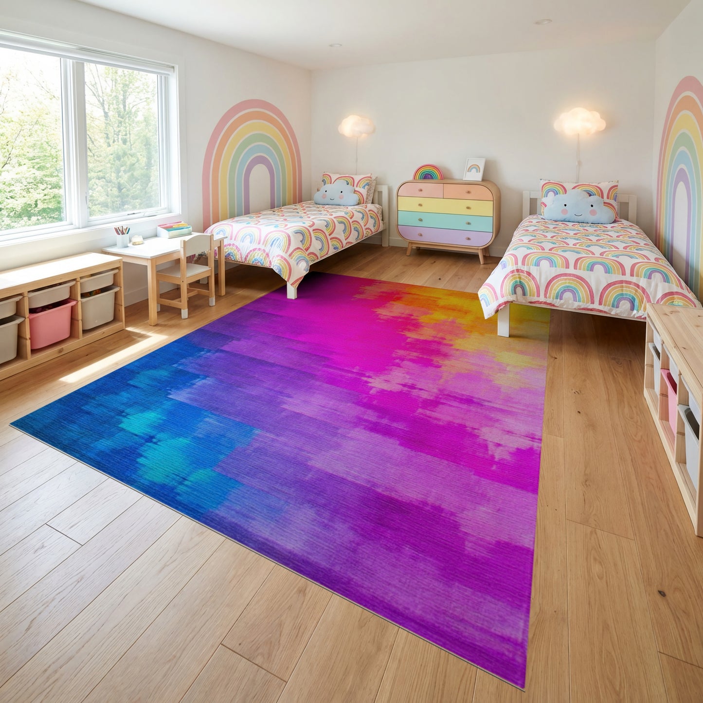 Vibrant Multicolor Brushstroke Striped Rug