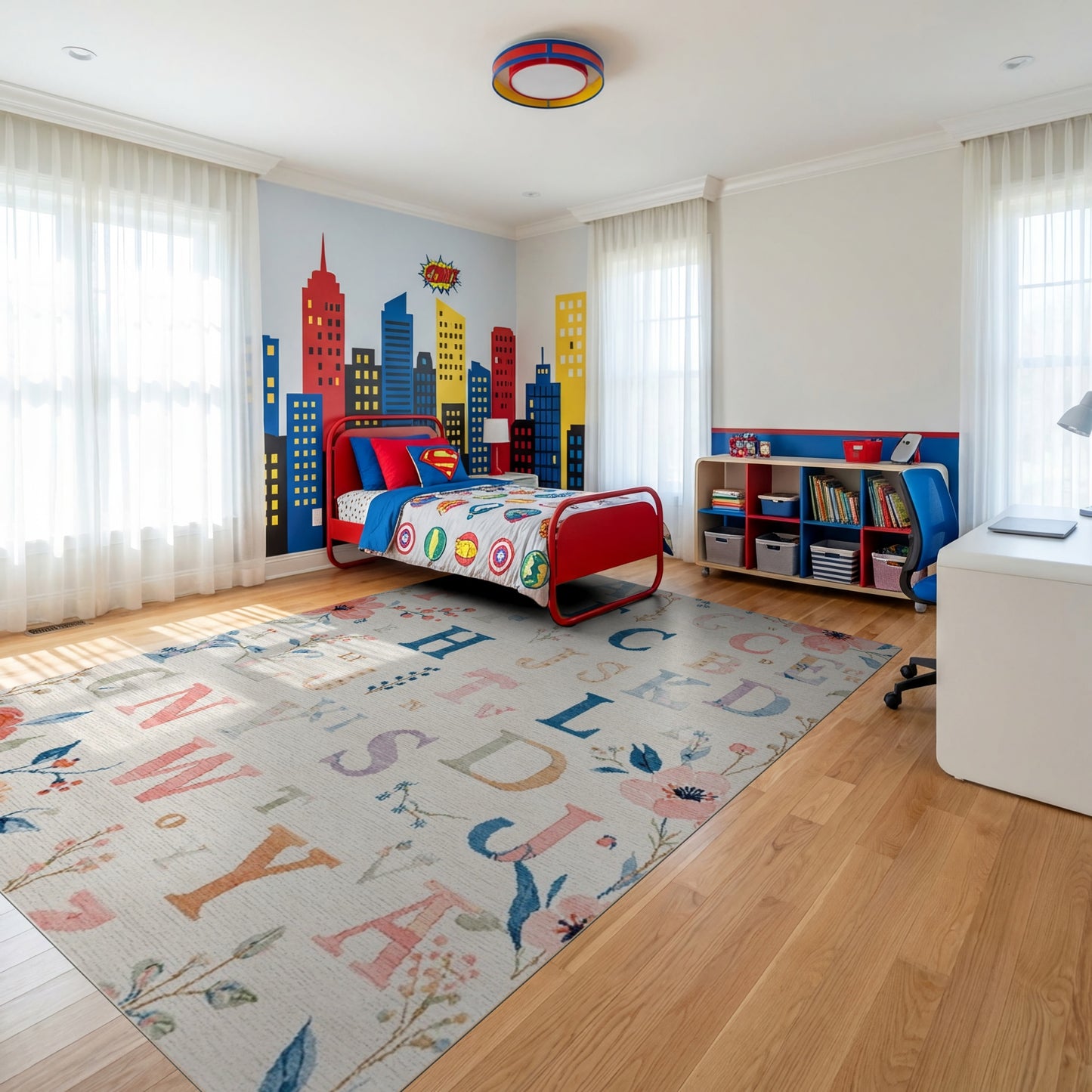 Whimsical Pastel Alphabet Floral Rug