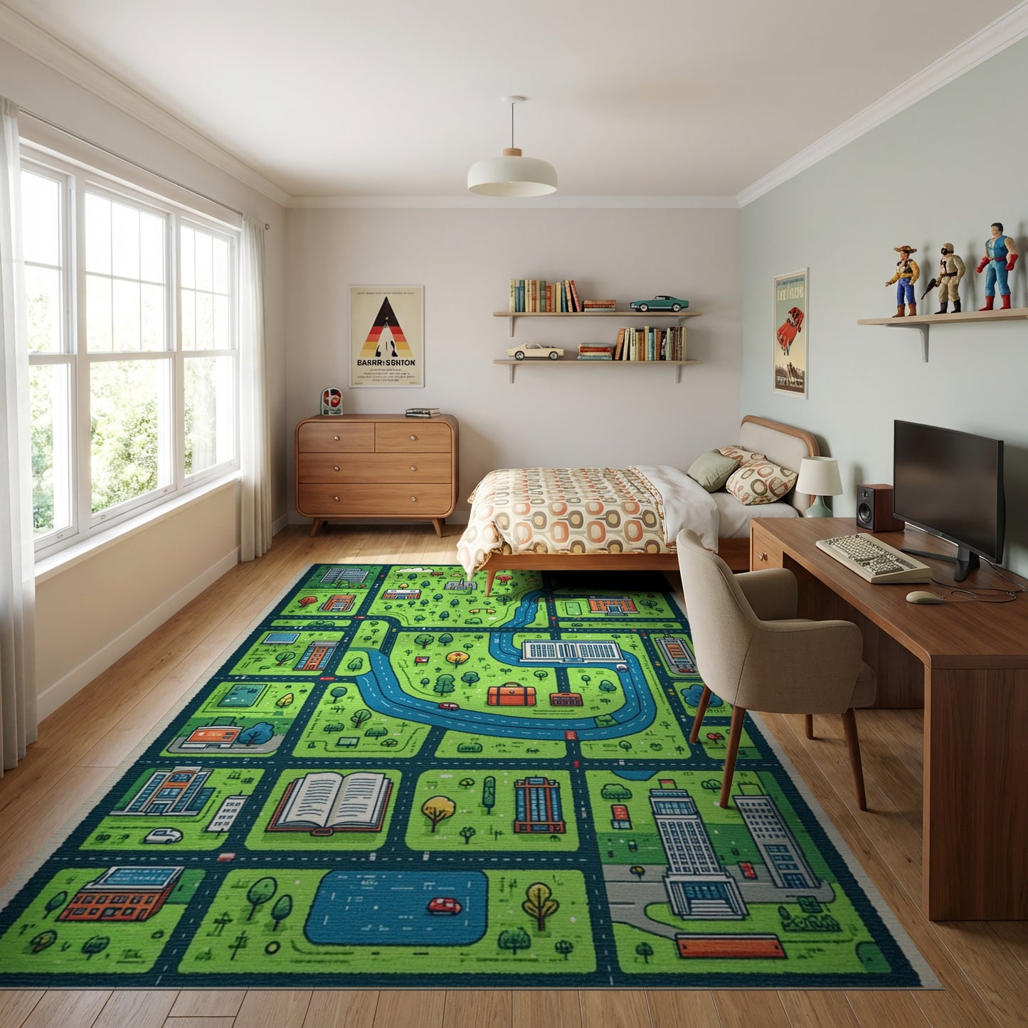 Playful Green City Map Rug