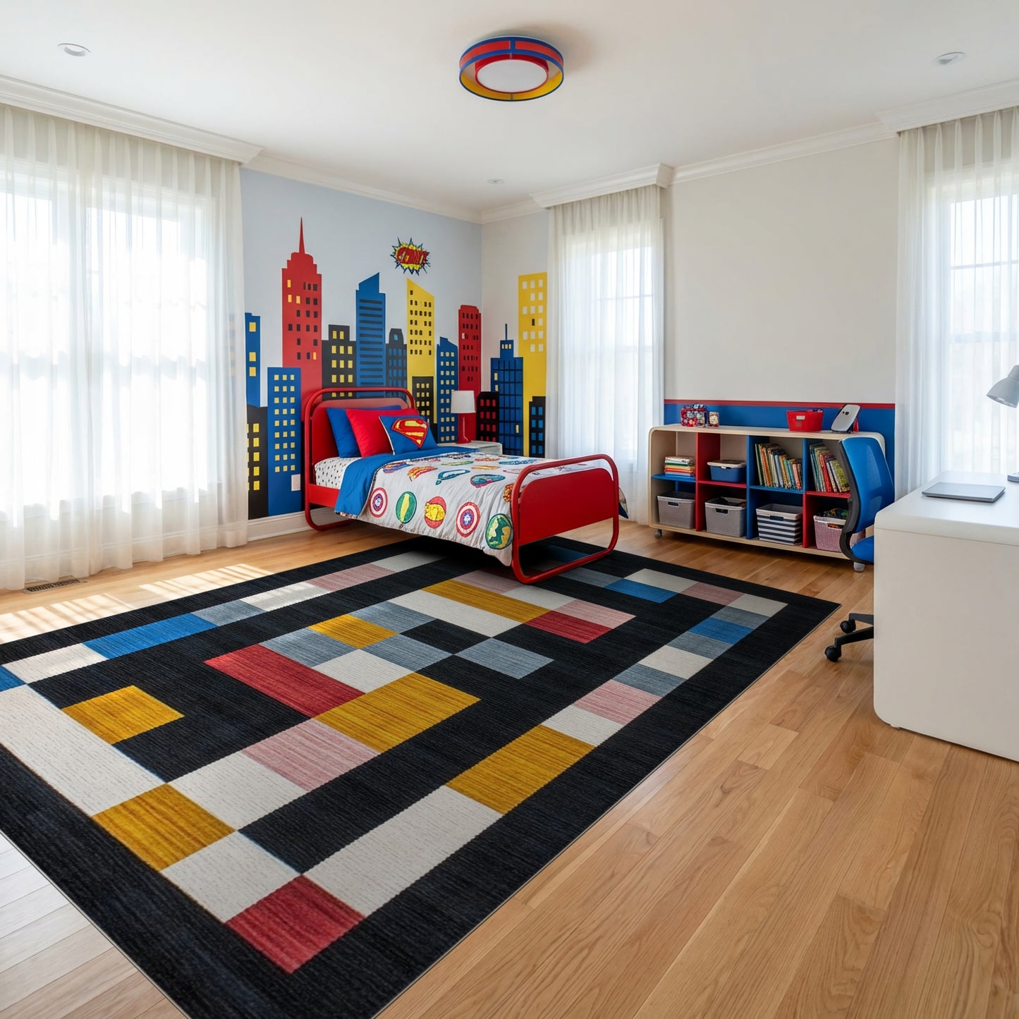 Modern Multicolor Geometric Blocks Rug