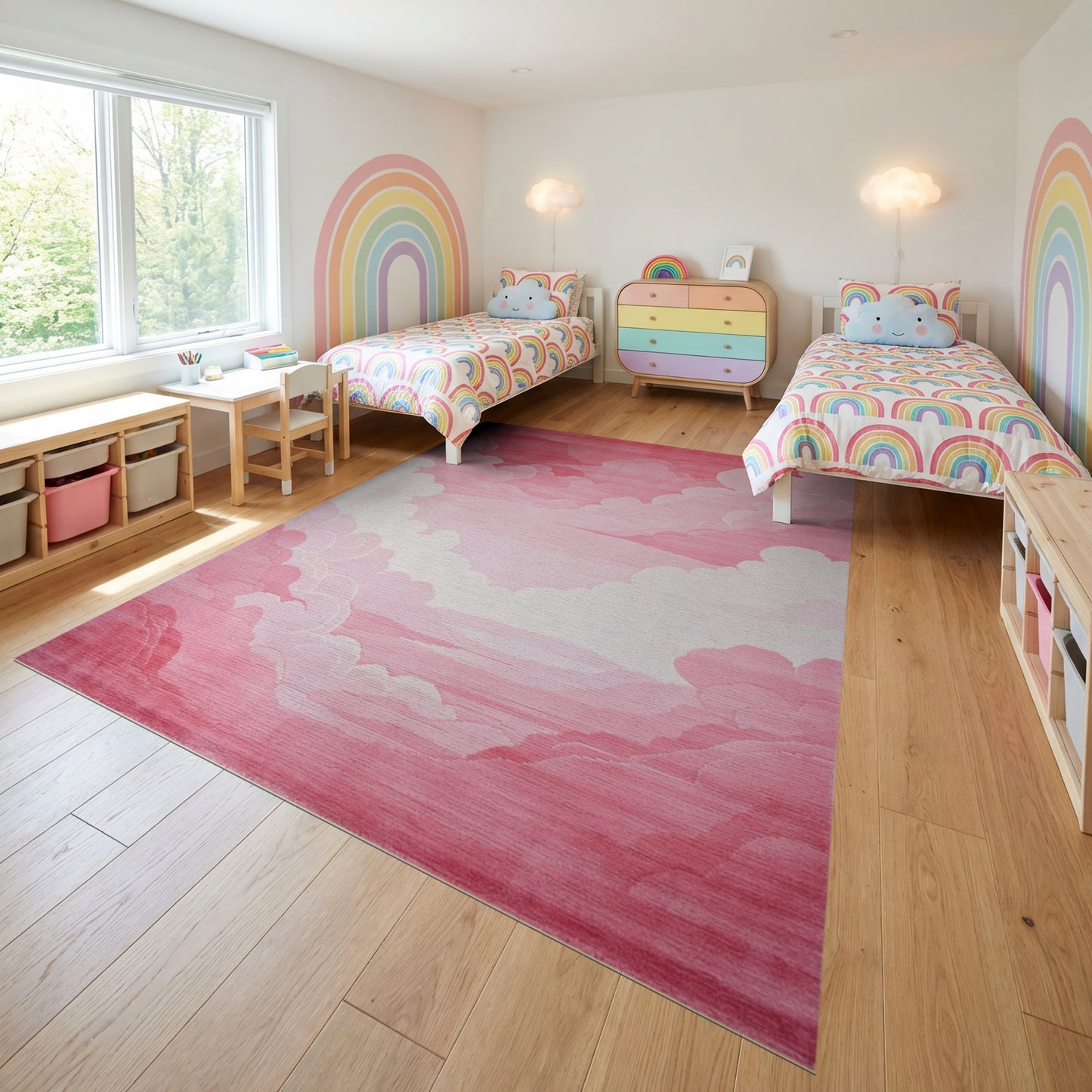 Dreamy Pink and White Clouds Rug