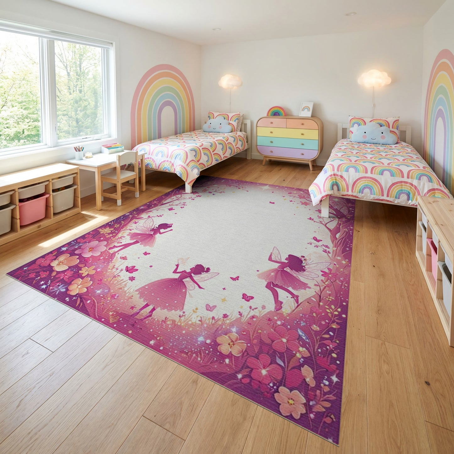 Whimsical Pink Fairy Forest Sparkle Rug