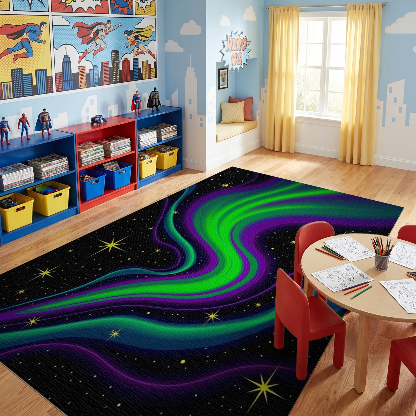 Neon Aurora Waves Starry Rug