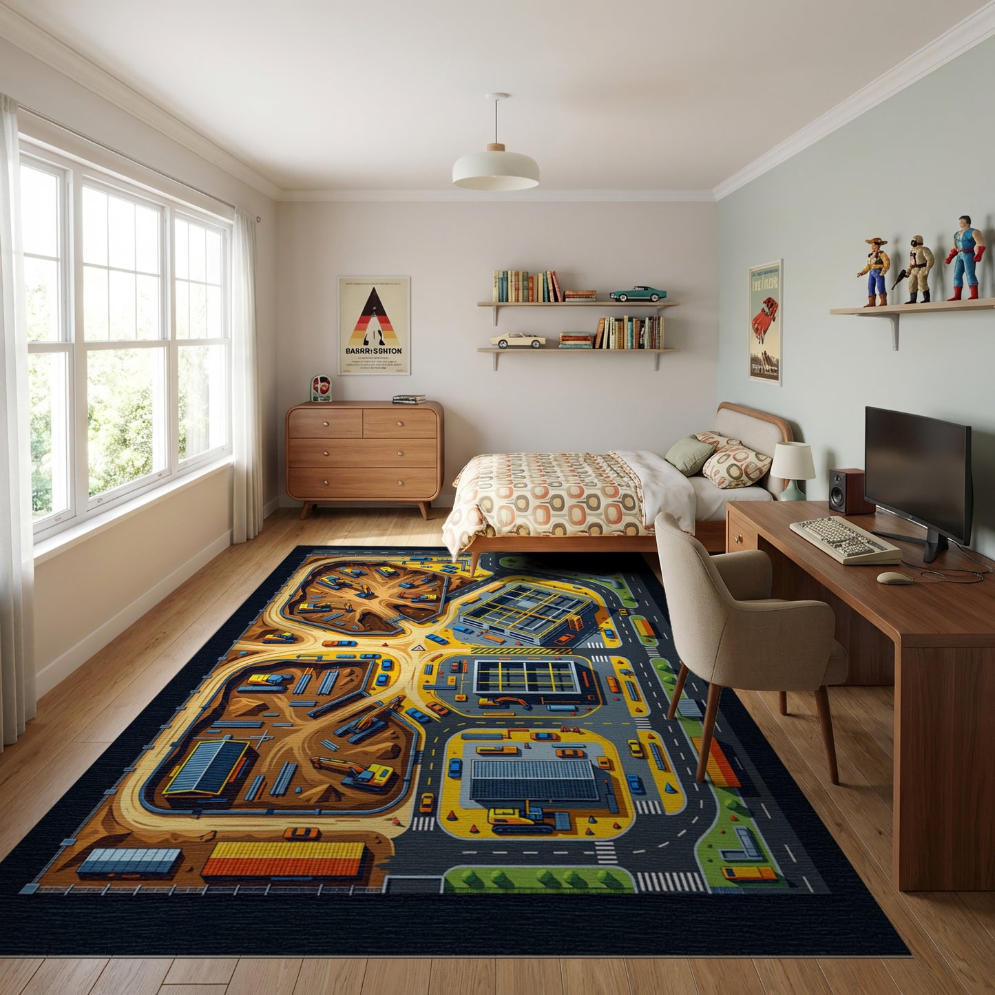 Vibrant Construction Site Machinery Rug