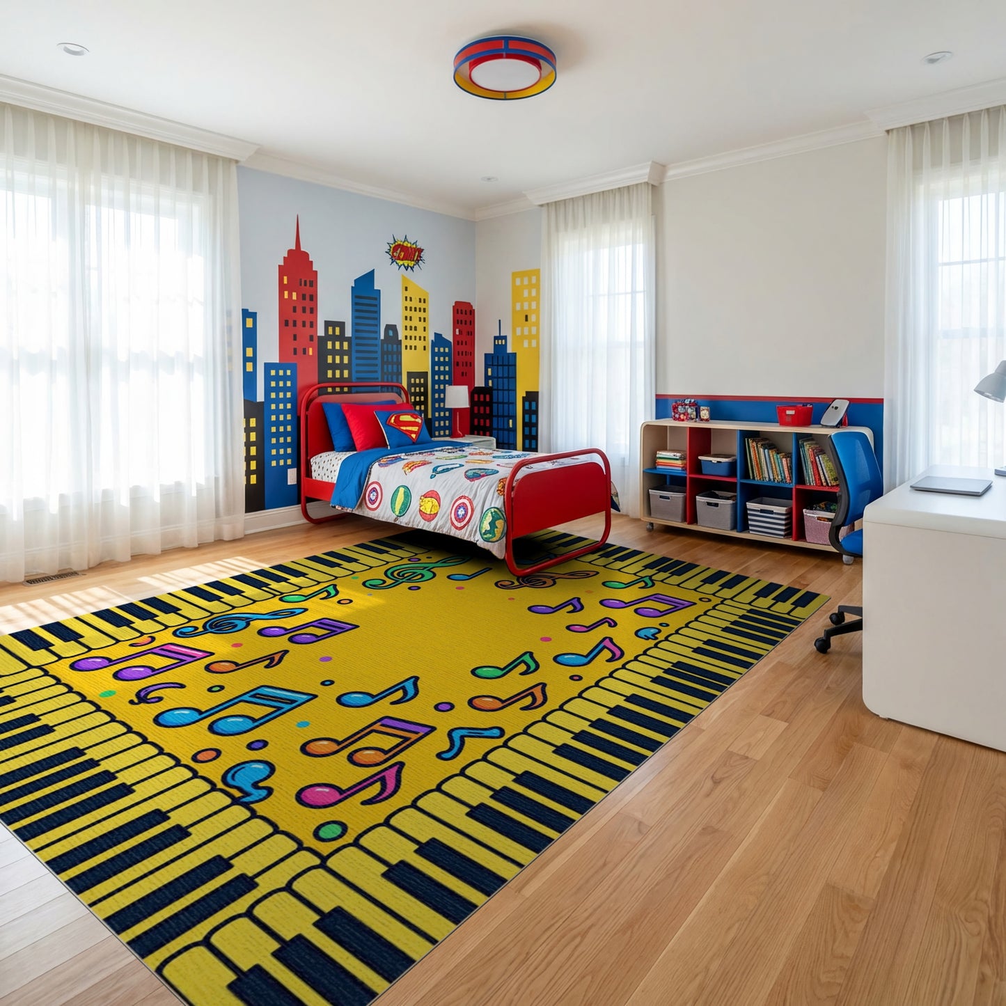 Yellow Piano Keys Colorful Notes Rug