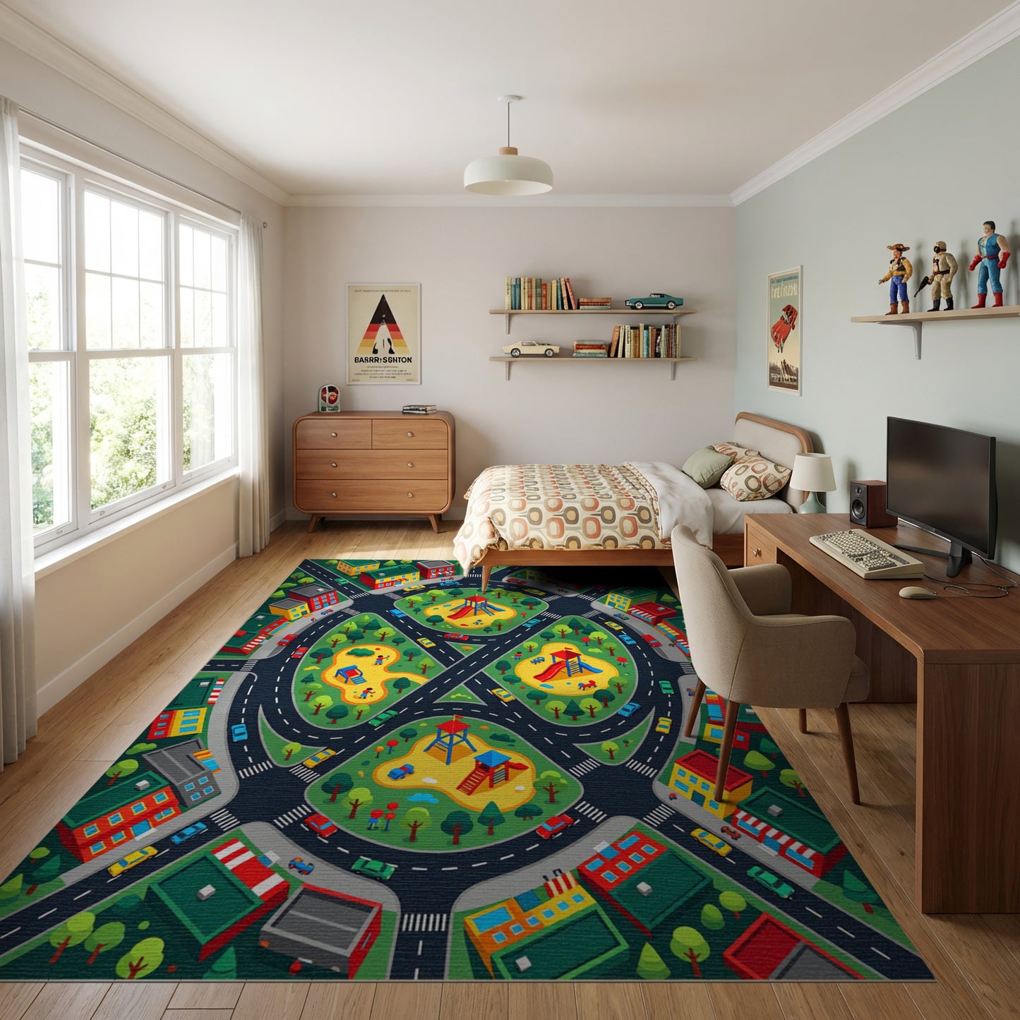 Colorful Whimsical City Playground Parks Rug