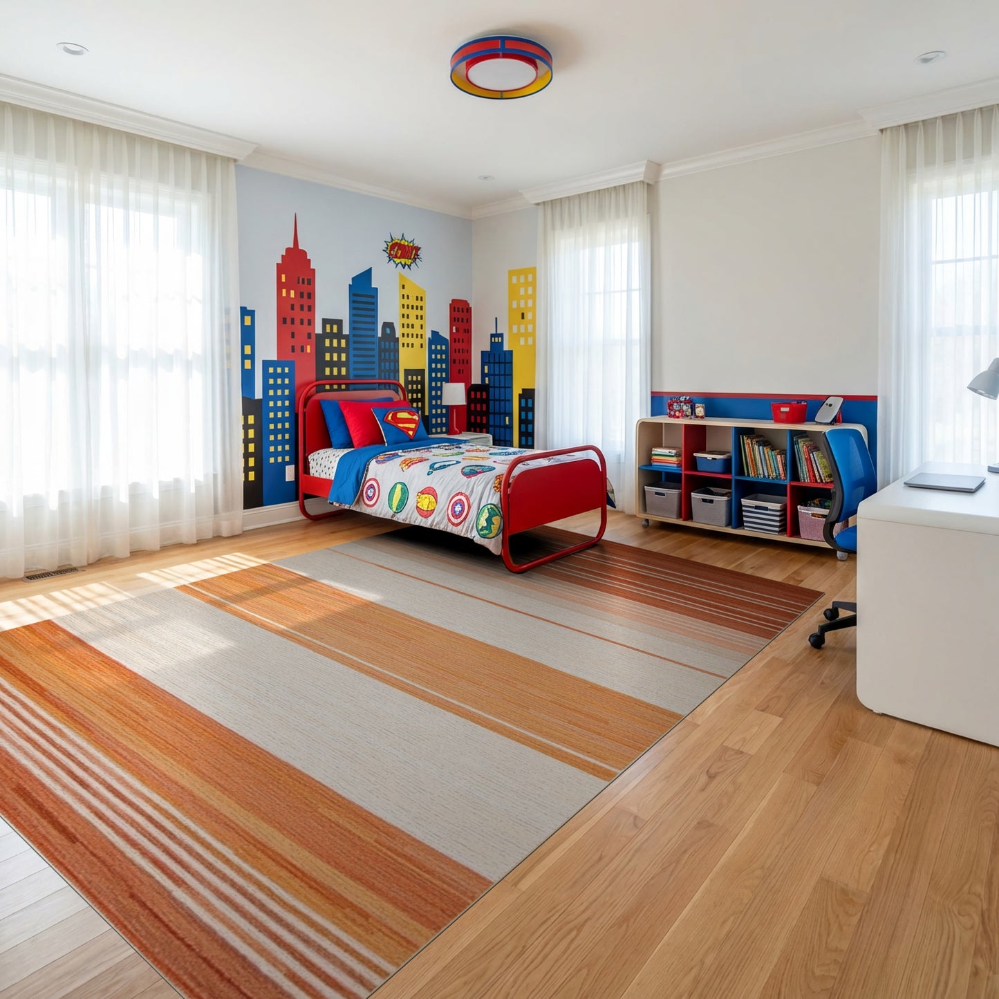 Rust Pink Cream Gradient Striped Rug