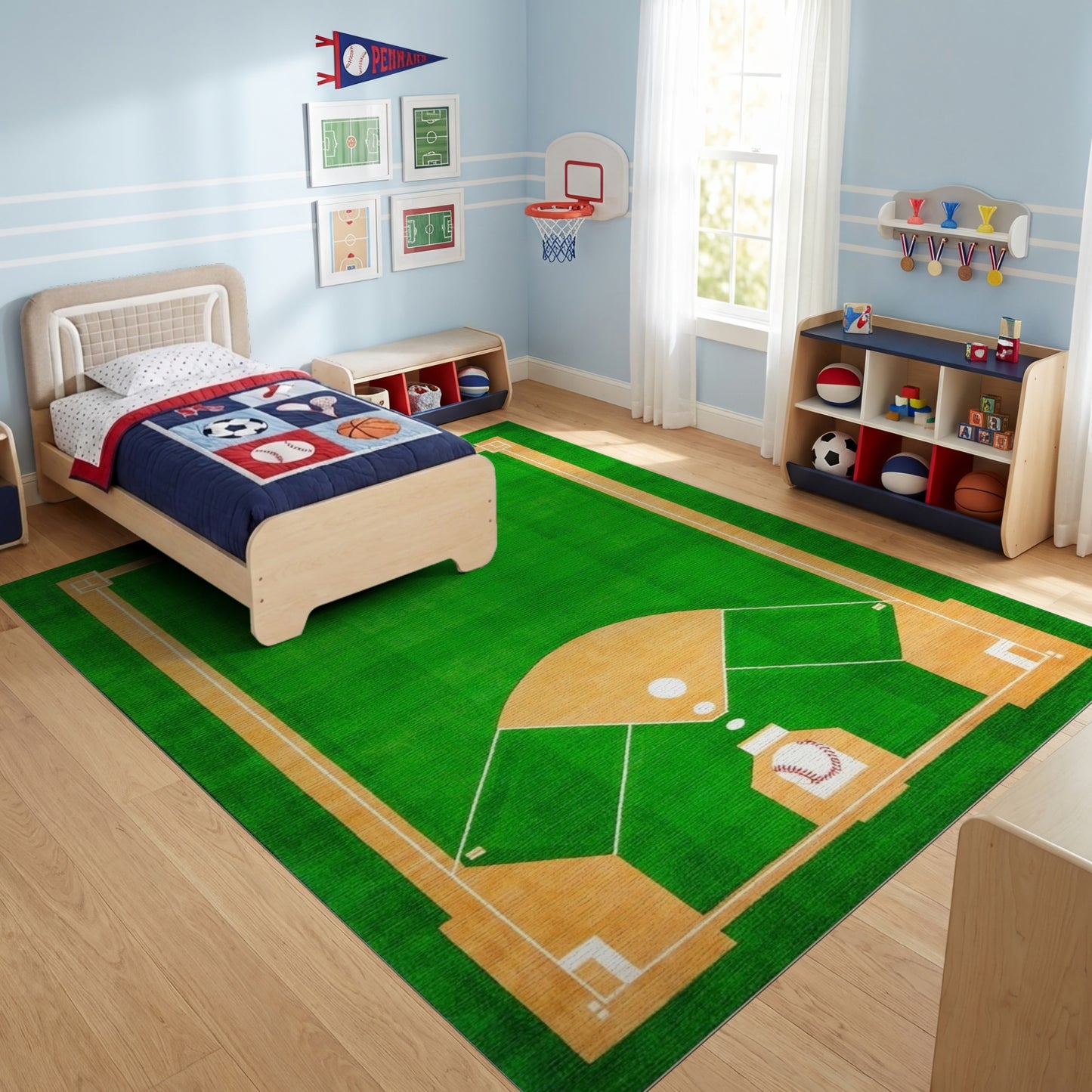 Sporty Green Baseball Diamond Rug