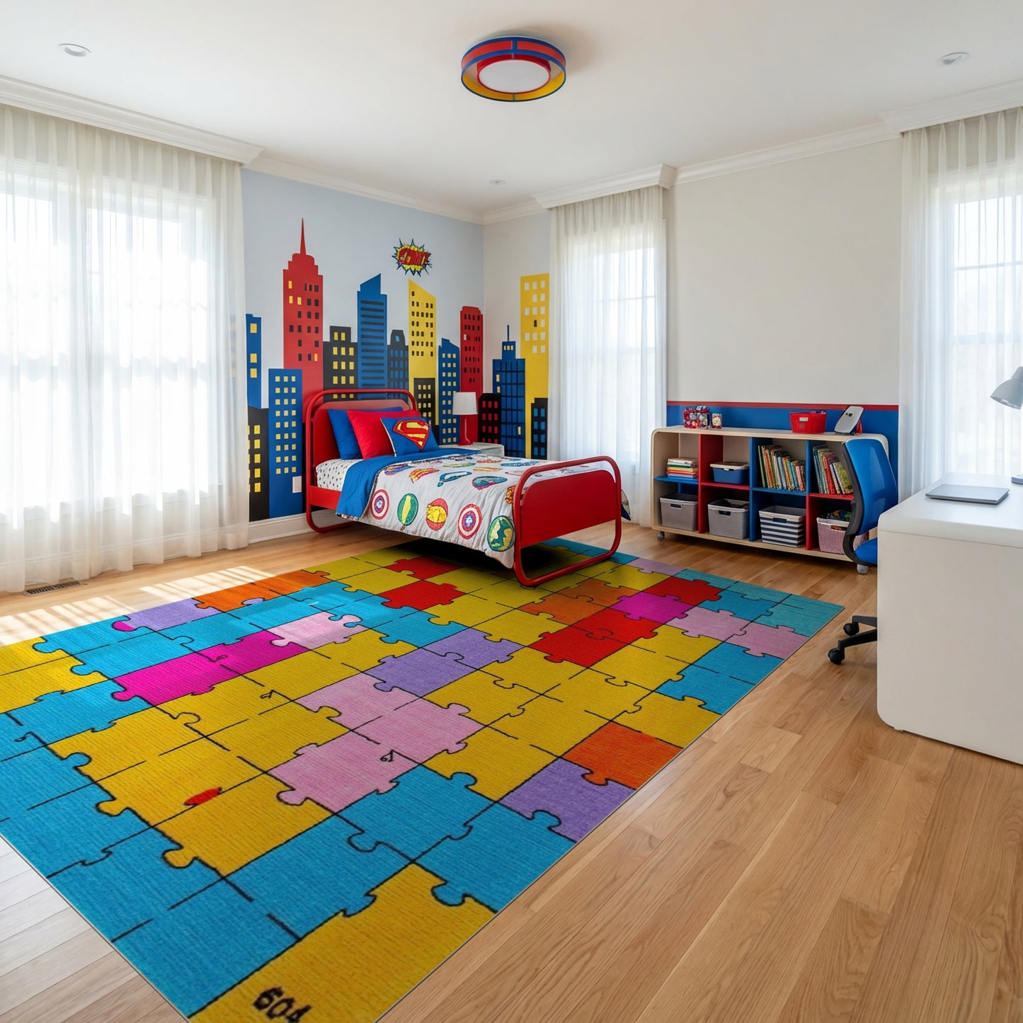 Colorful Jigsaw Puzzle Mosaic Rug