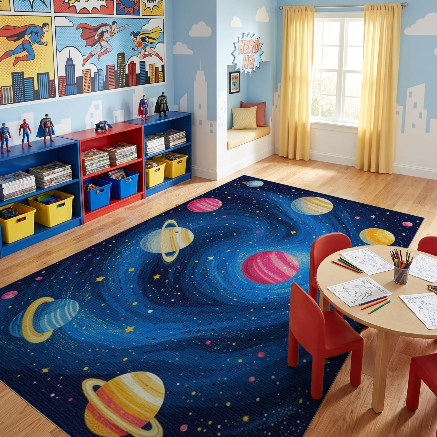 Vibrant Cosmic Swirl Planets Rug