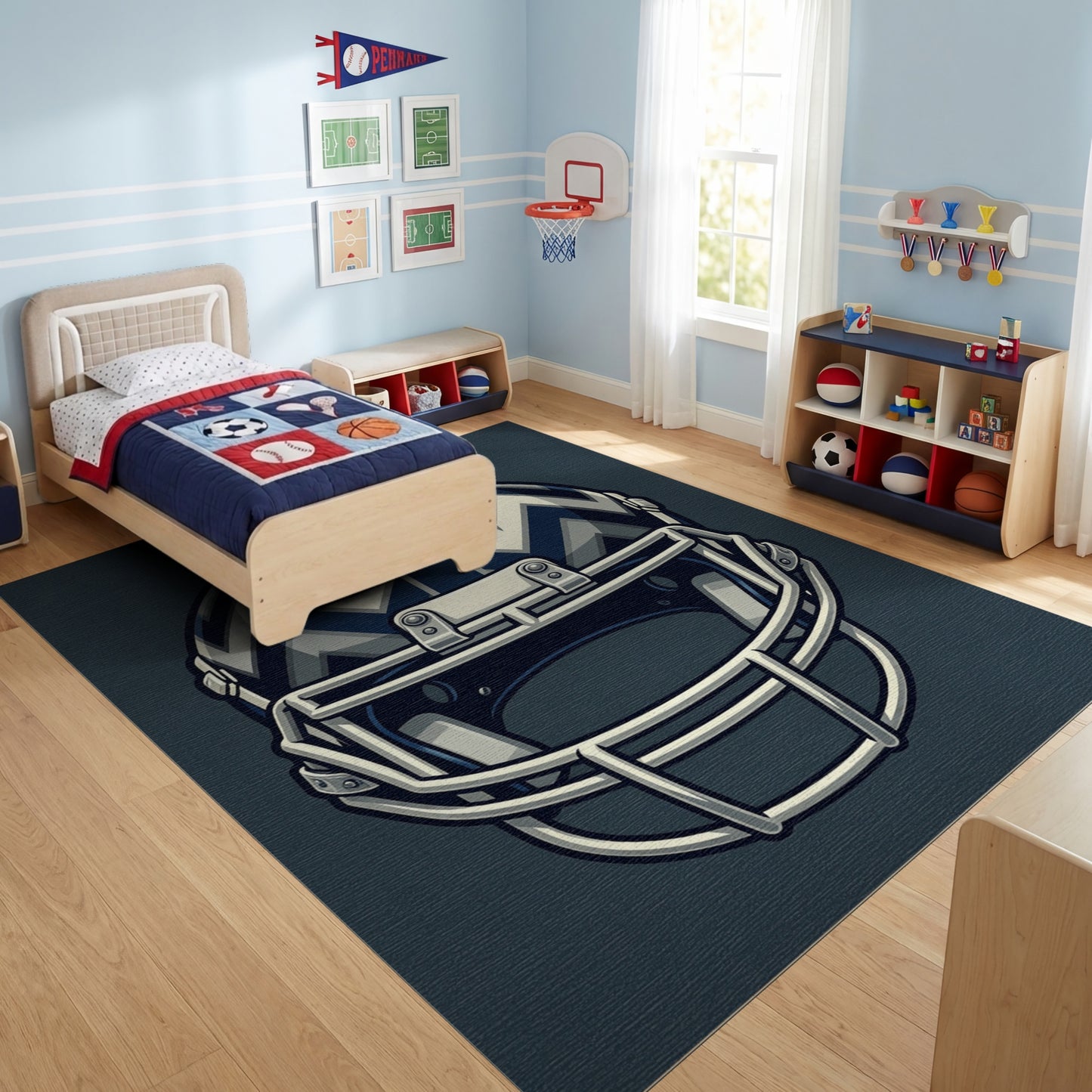 Navy White Zigzag Helmet Graphic Rug