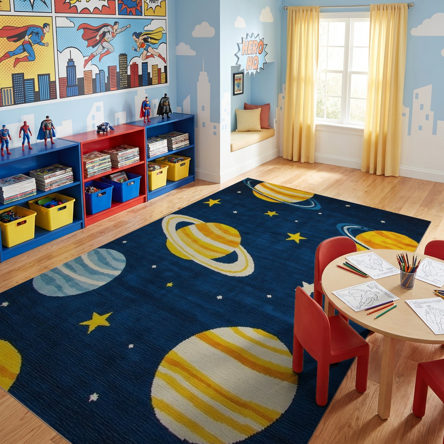 Navy Ringed Planets Stars Cosmic Rug