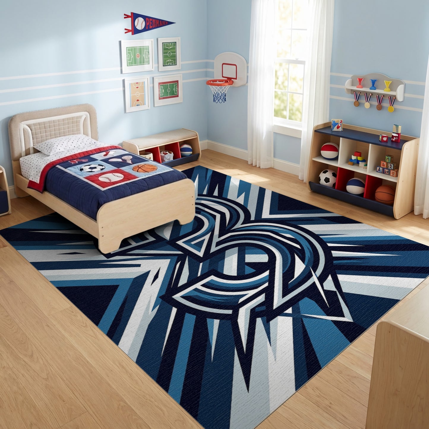 Navy White Bold 3 Geometric Rug