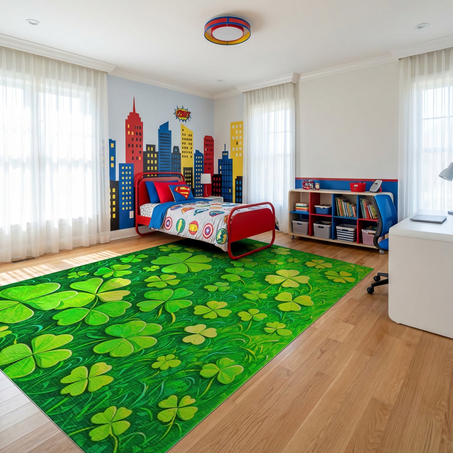 Vibrant Lush Four-Leaf Clover Grass Rug