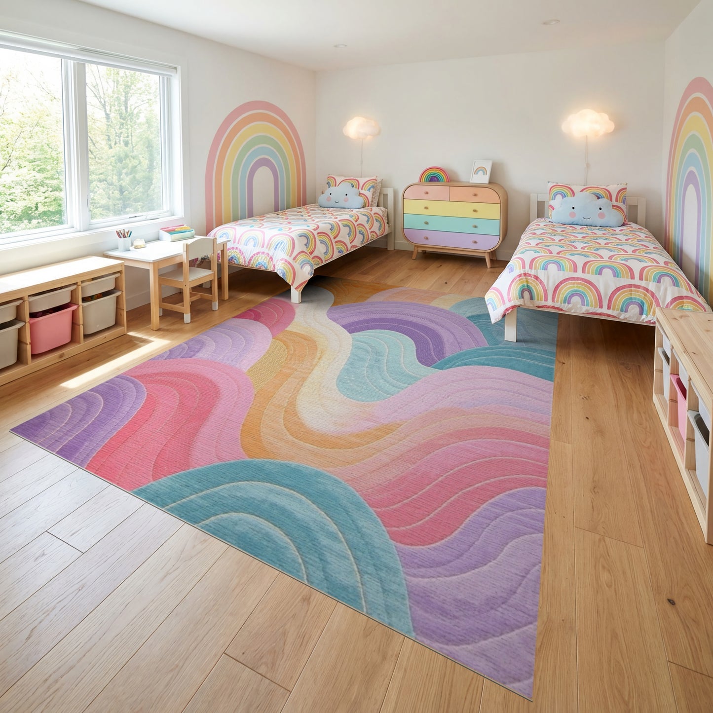 Vibrant Layered Wavy Multicolor Rug