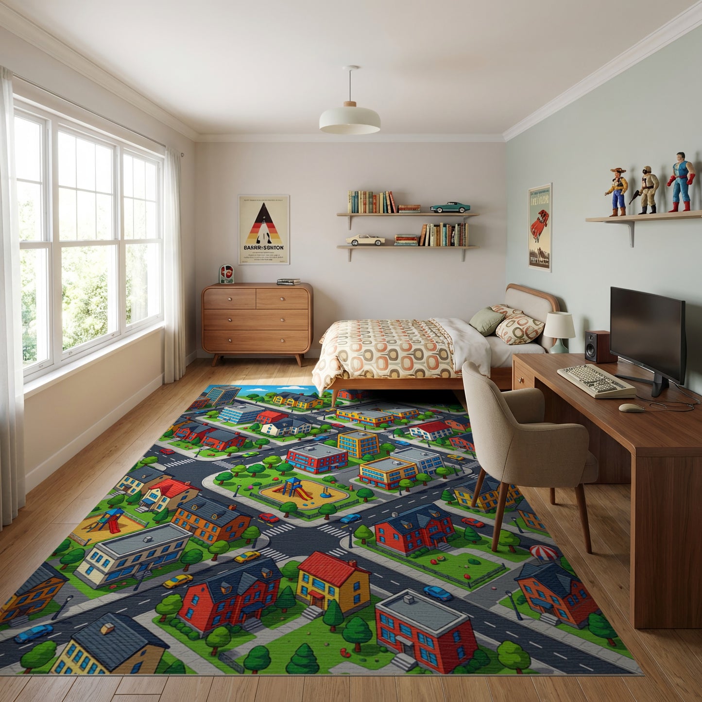 Playful Colorful Isometric City Rug