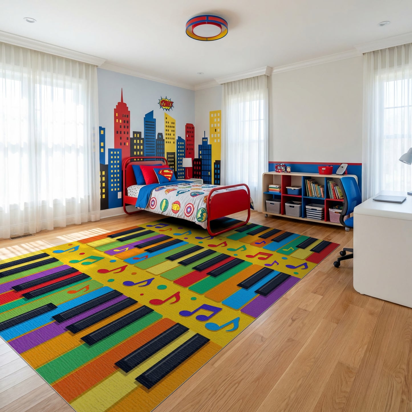 Vibrant Piano Keys Musical Notes Rug