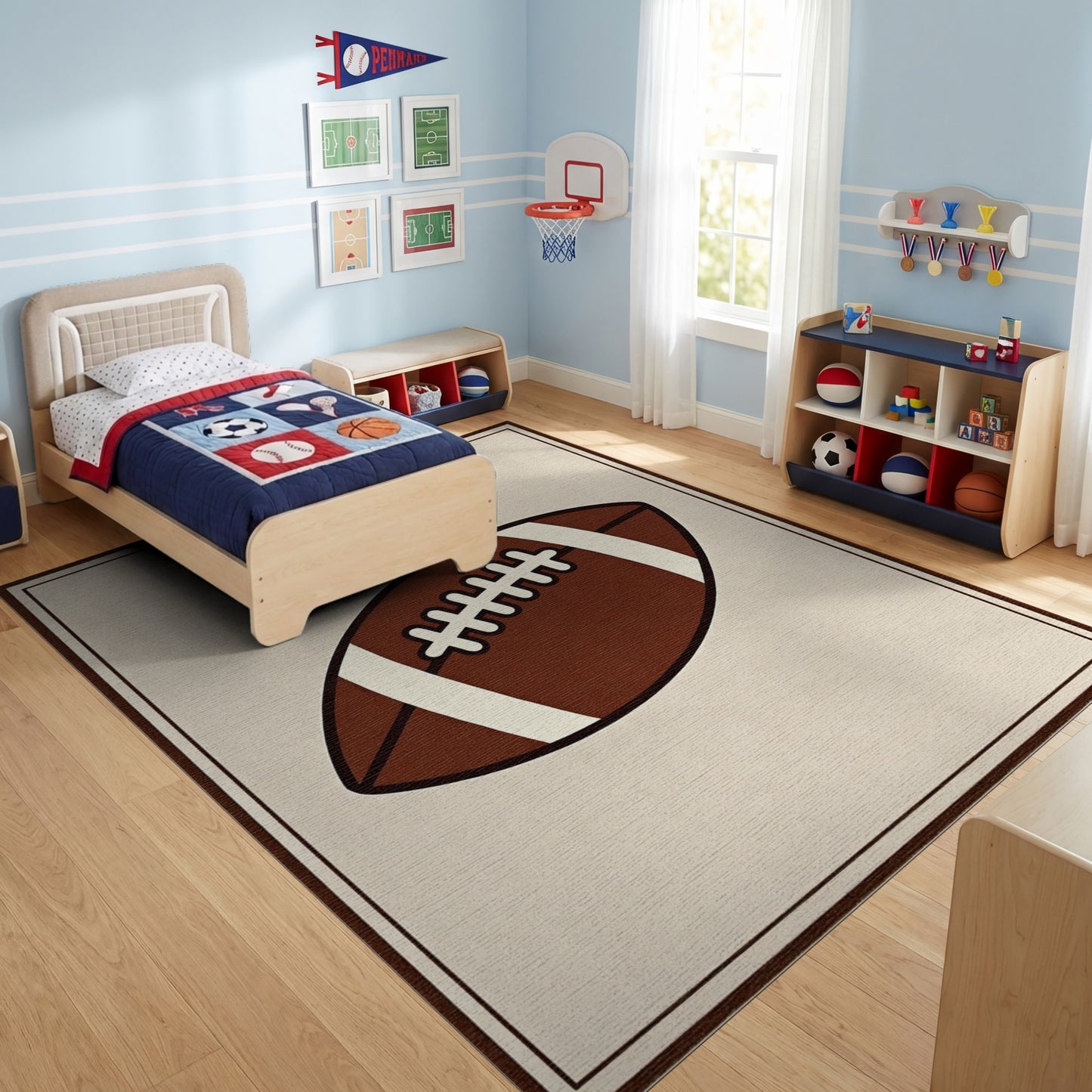 Brown and White Laced Football Rug