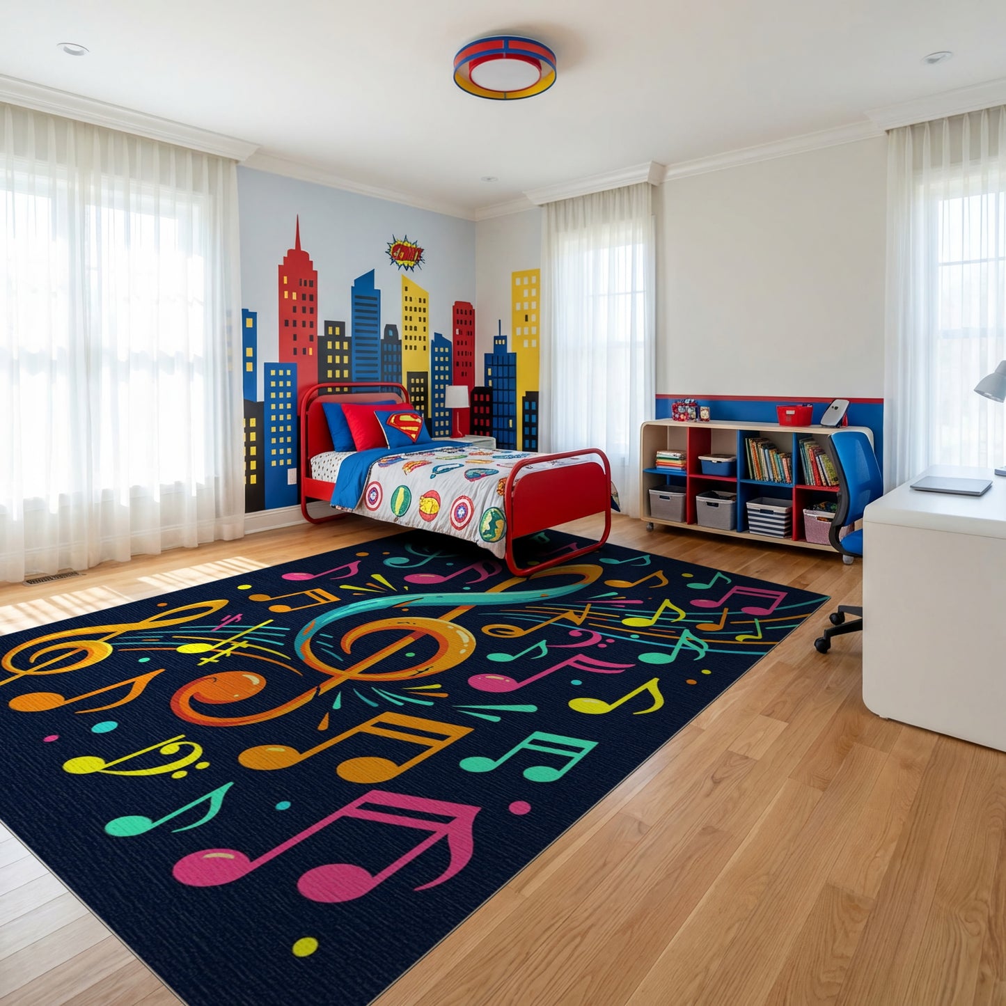 Vibrant Treble Clef Music Notes Rug