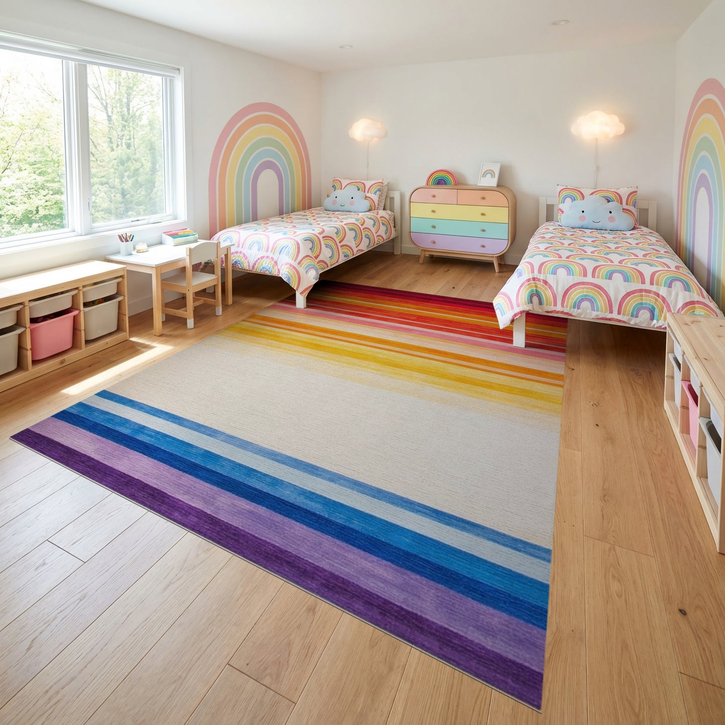 Vibrant Warm Cool Gradient Stripes Rug