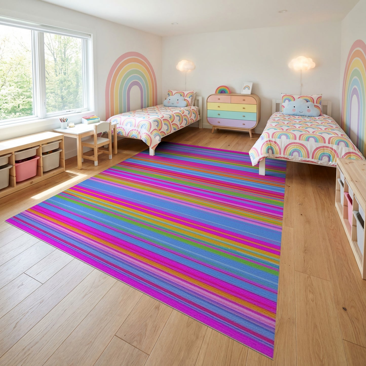 Vibrant Multicolor Horizontal Stripes Rug