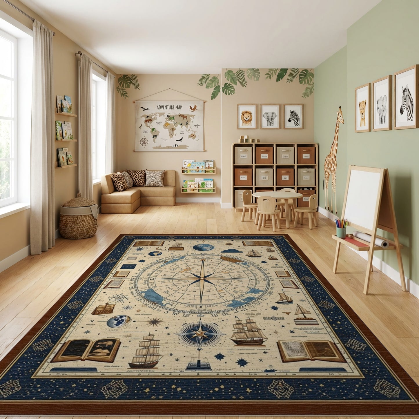 Vintage Nautical Celestial Compass Rug