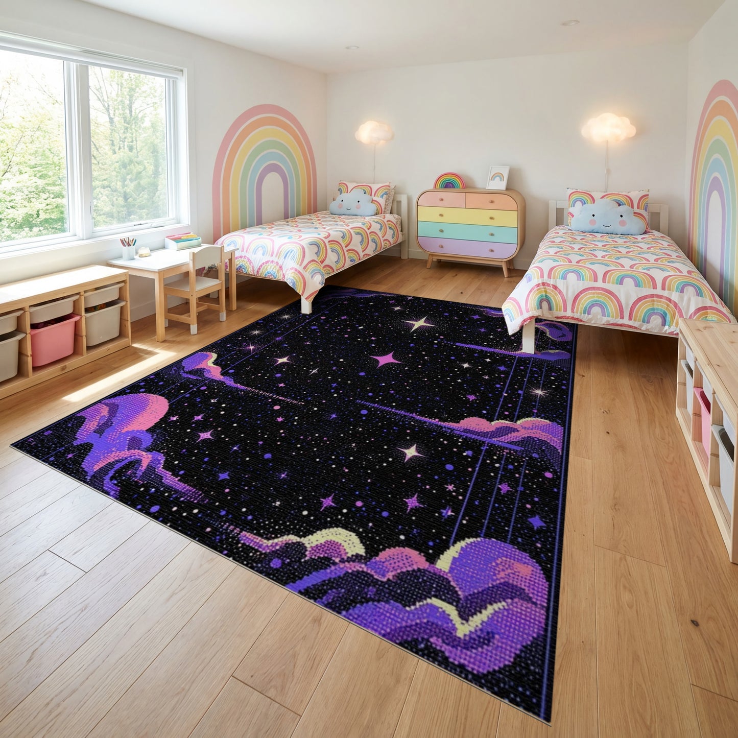 Cosmic Purple Stars Clouds Rug