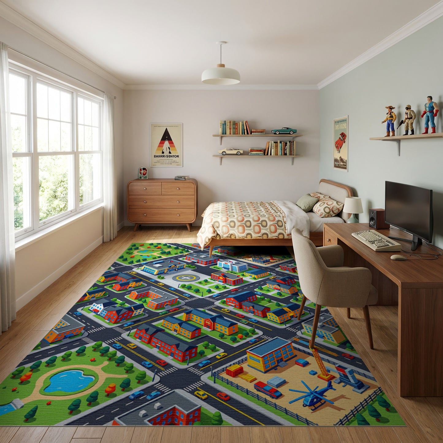 Colorful Isometric Urban Cityscape Rug