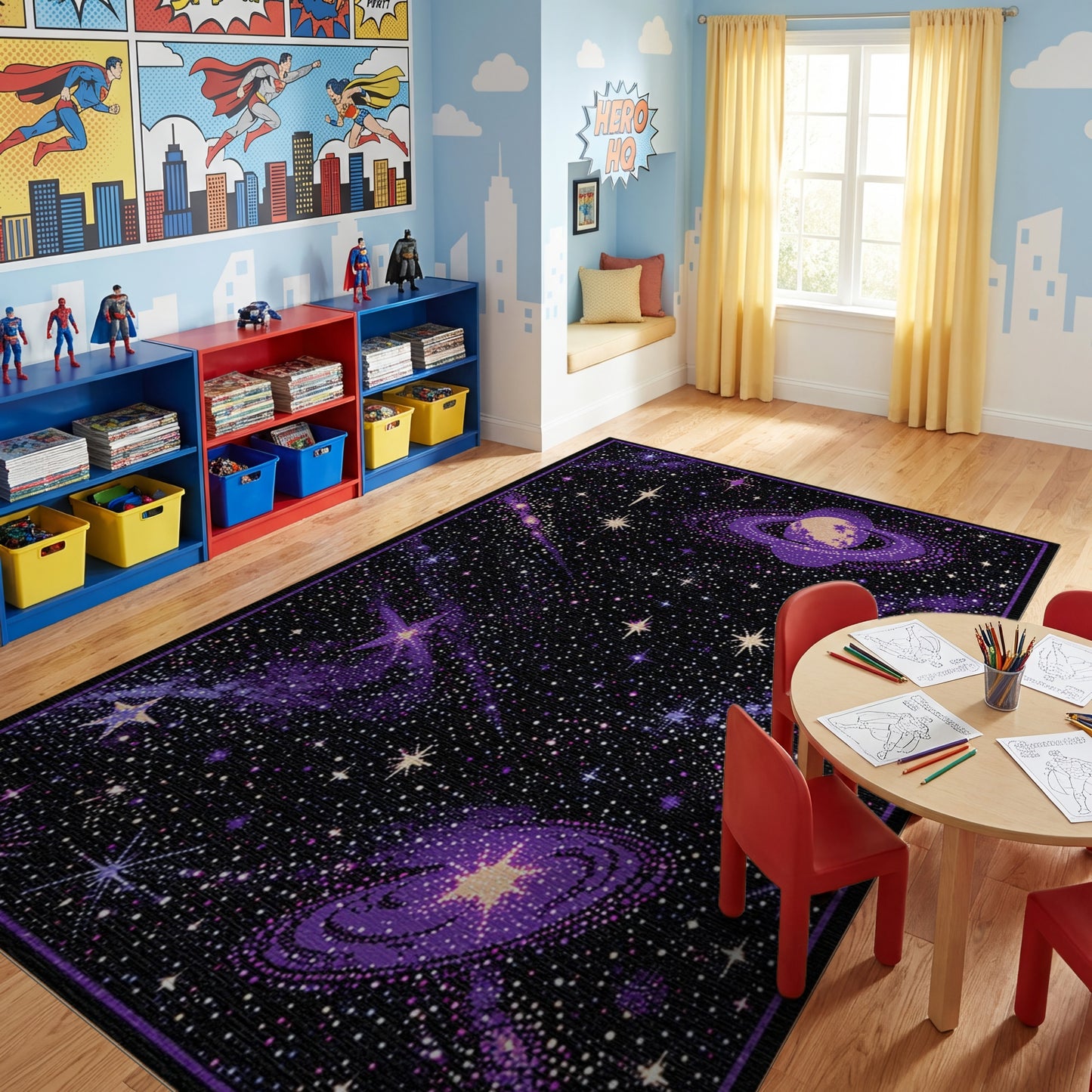 Purple Cosmic Stars Ringed Planet Rug