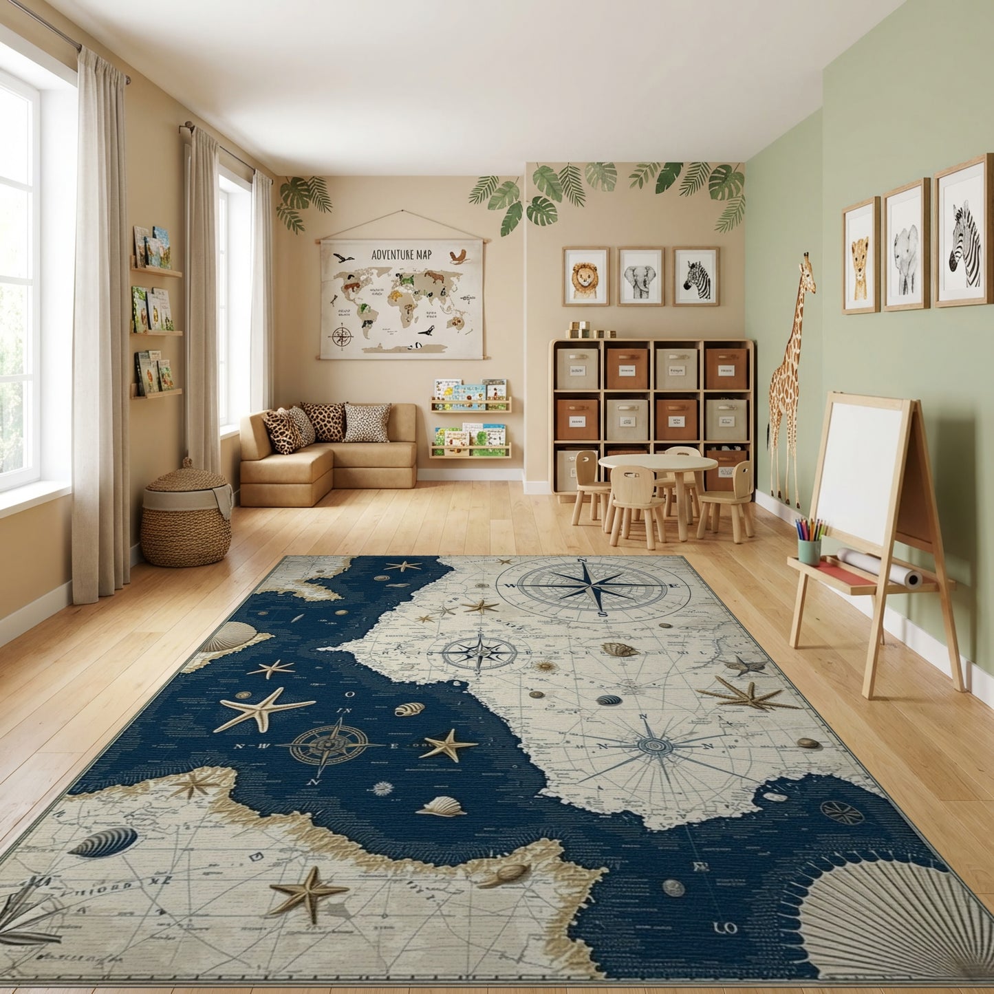 Vintage Nautical Compass Starfish Rug