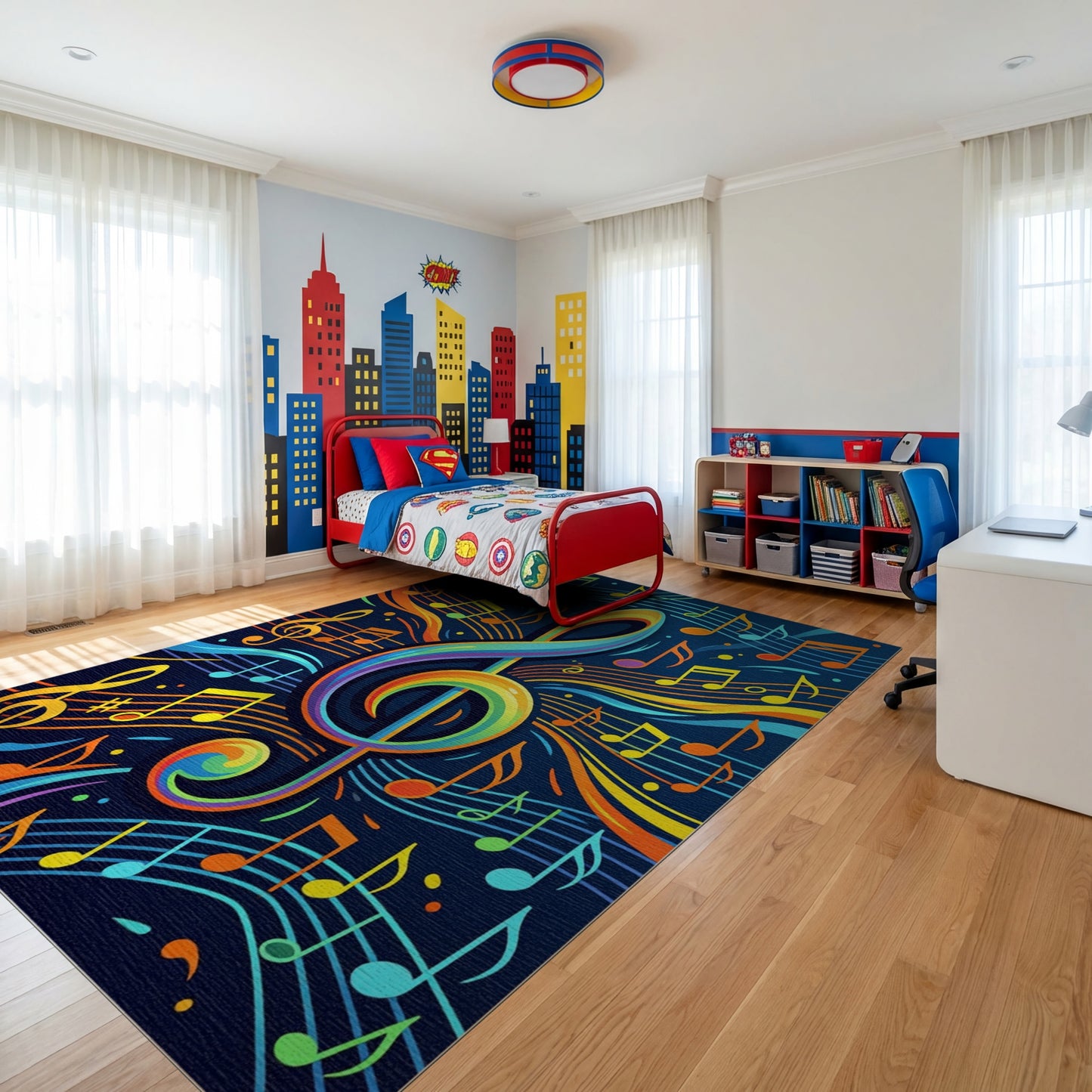 Vibrant Rainbow Treble Clef Notes Rug