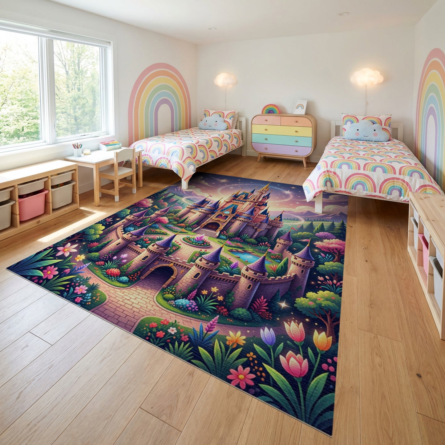 Whimsical Magical Castle Garden Rug