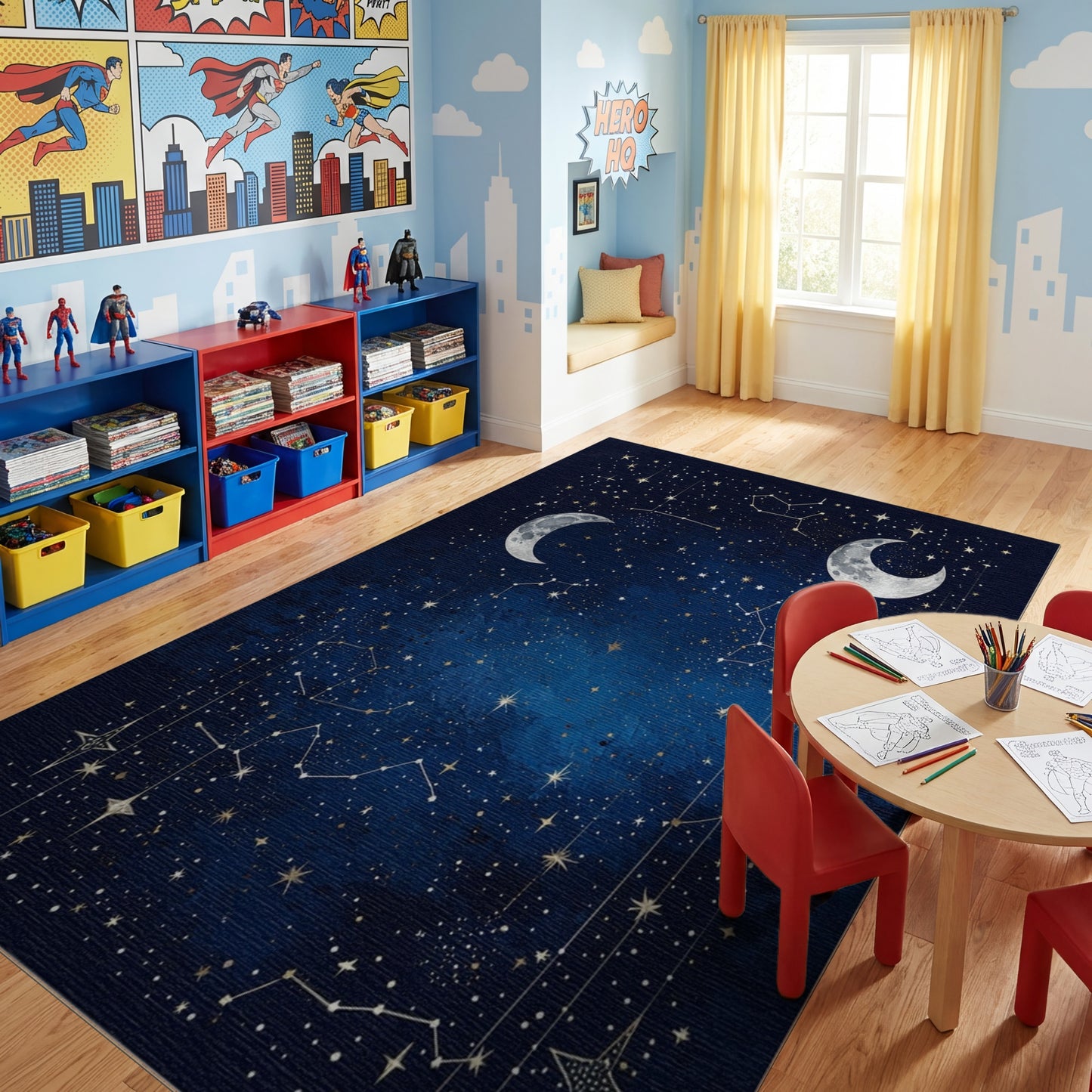 Navy Starry Constellation Crescent Moons Rug