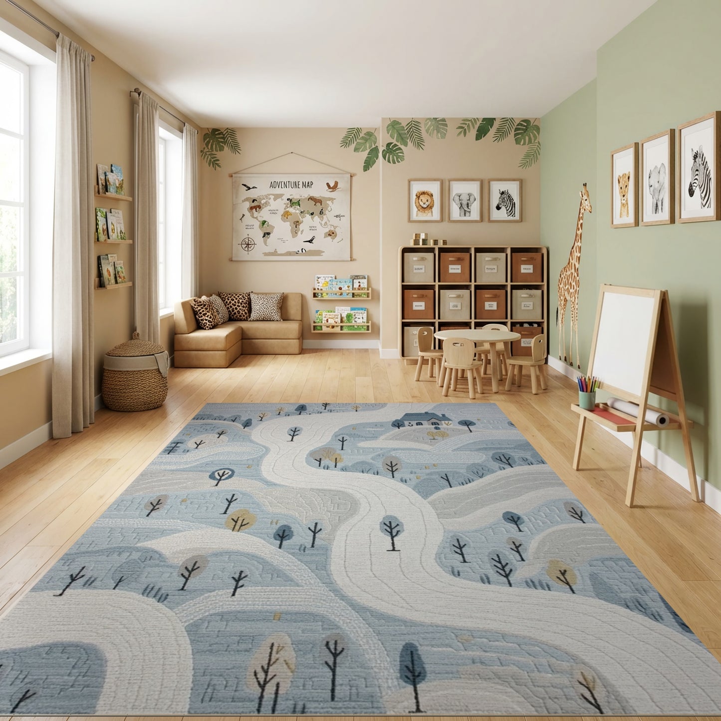 Whimsical Snowy Cottage Winding Paths Rug