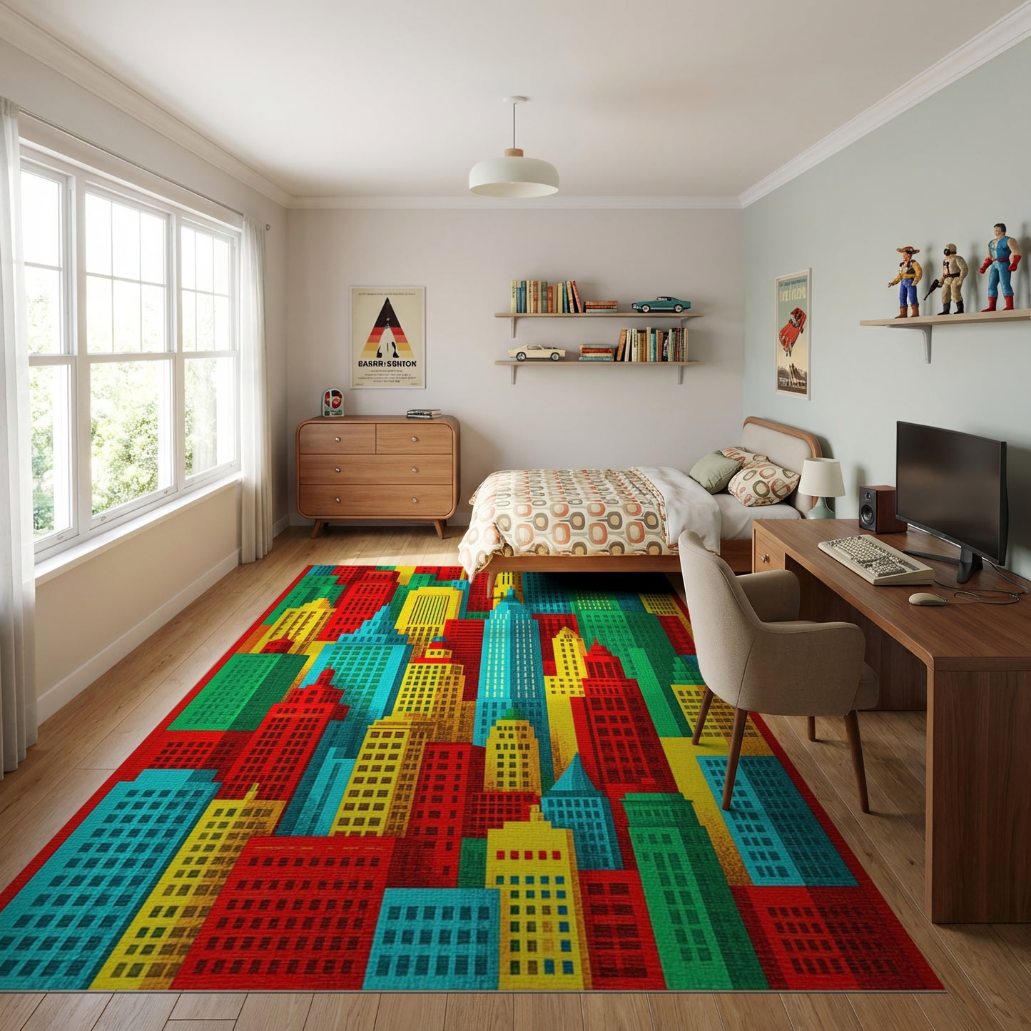 Vibrant Colorful City Skyline Rug