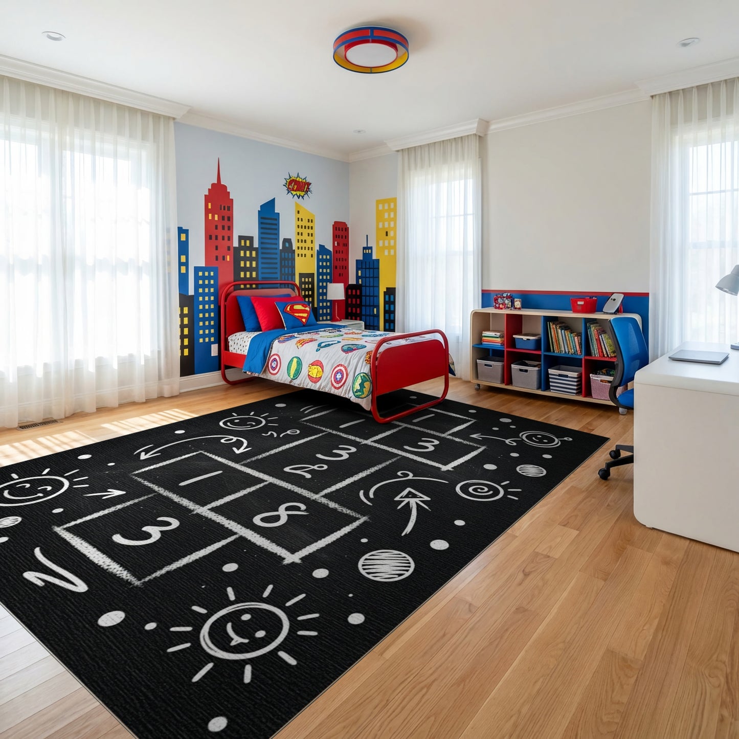Playful Chalkboard Hopscotch Game Rug