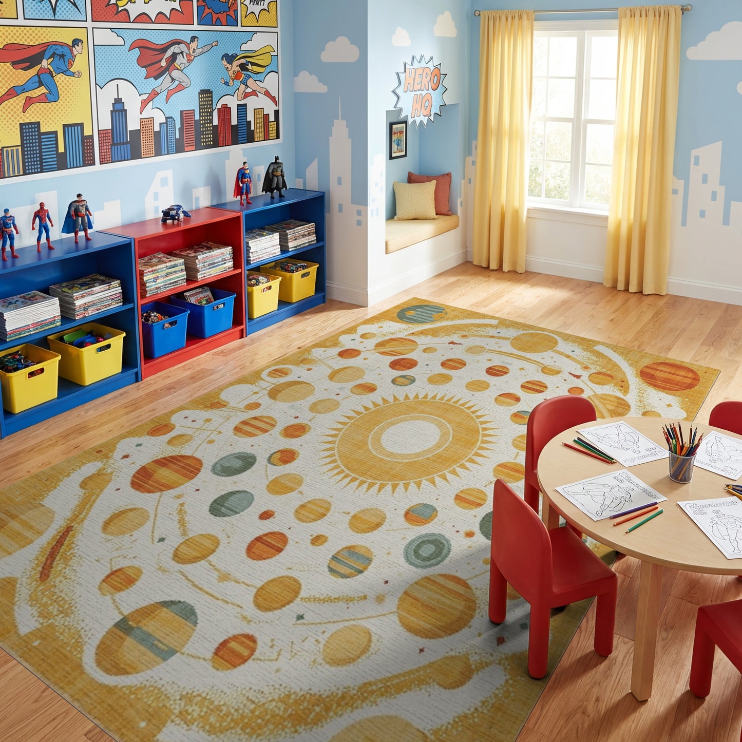 Golden Solar System Mandala Rug