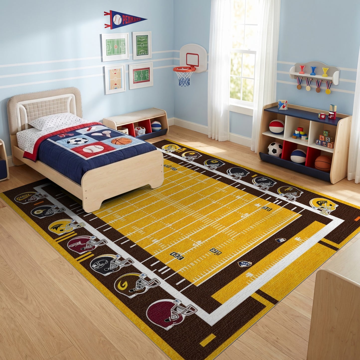 Golden Football Field Team Helmets Rug