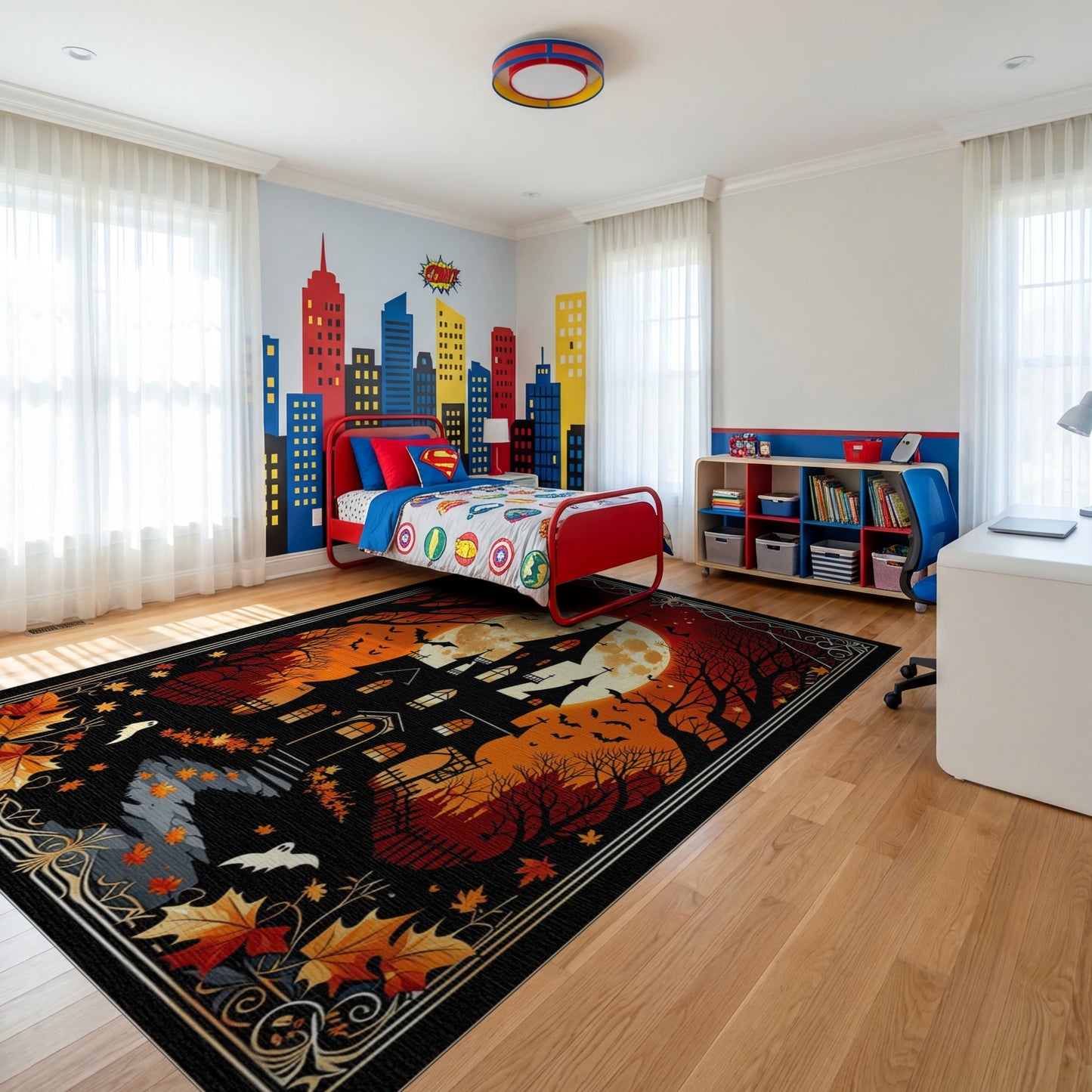 Gothic Haunted Castle Ghosts Bats Rug