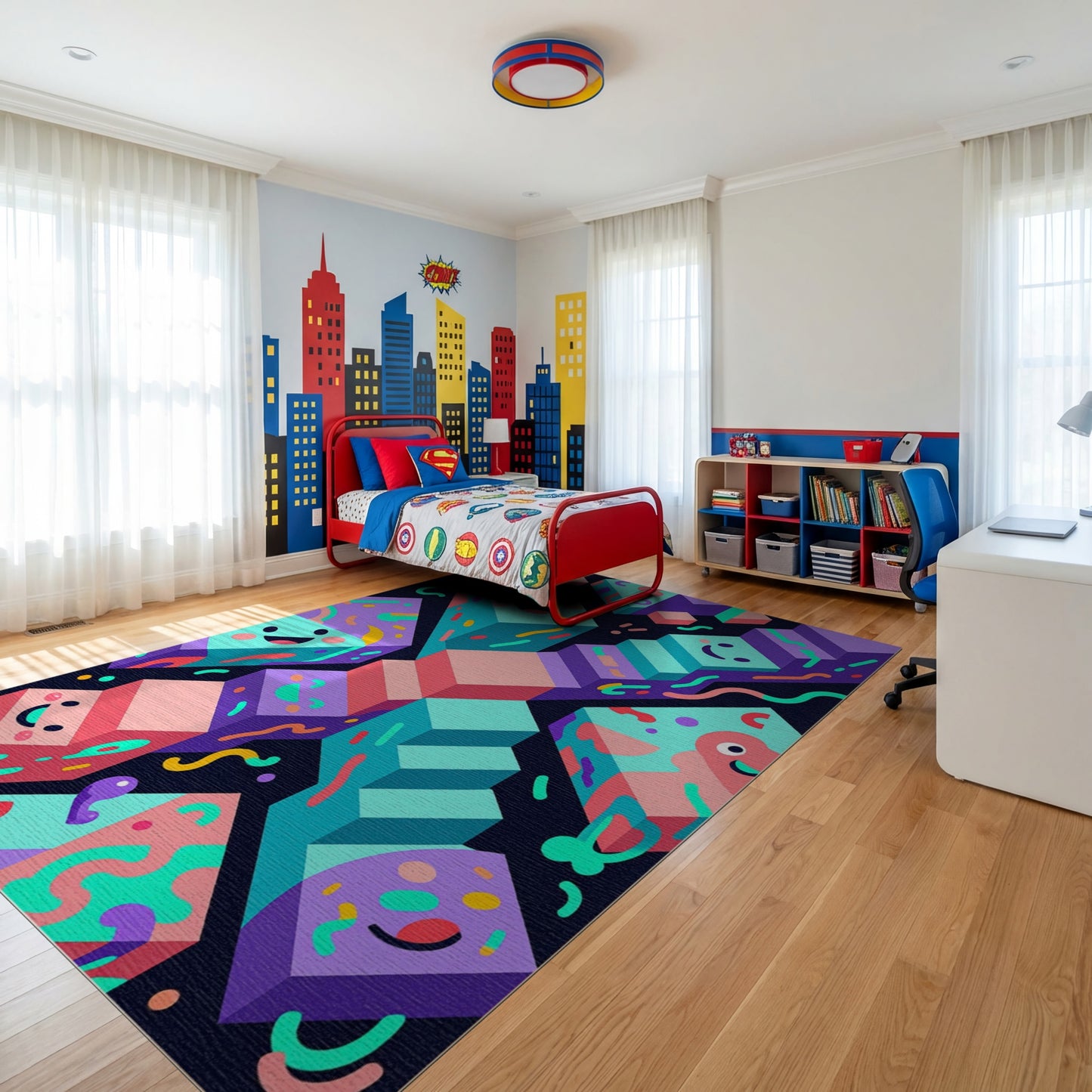 Playful Stacked Smiling Cubes Rug