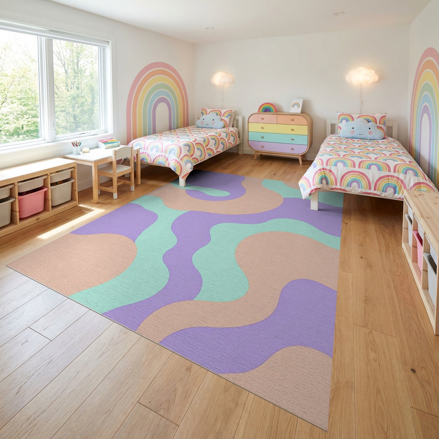 Modern Lavender Peach Mint Wavy Rug