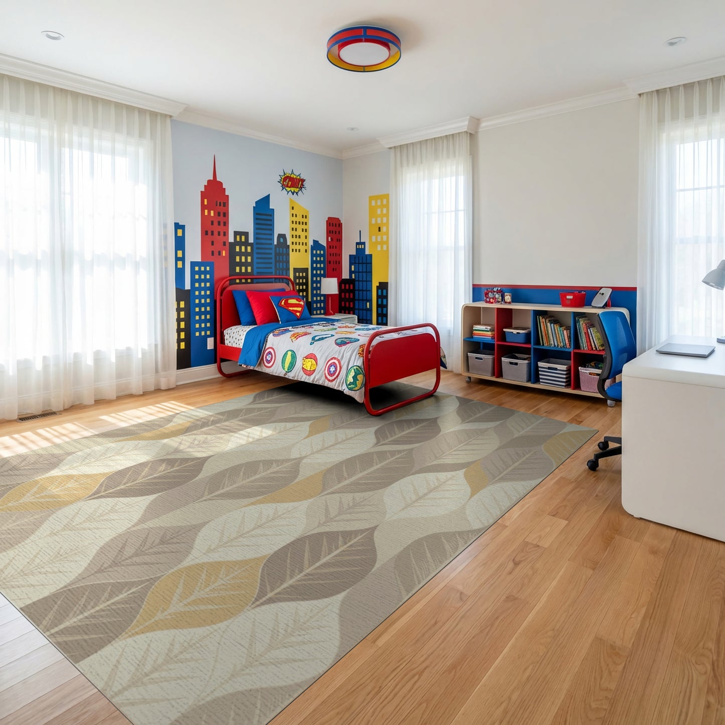 Modern Overlapping Leaves Neutral Tones Rug