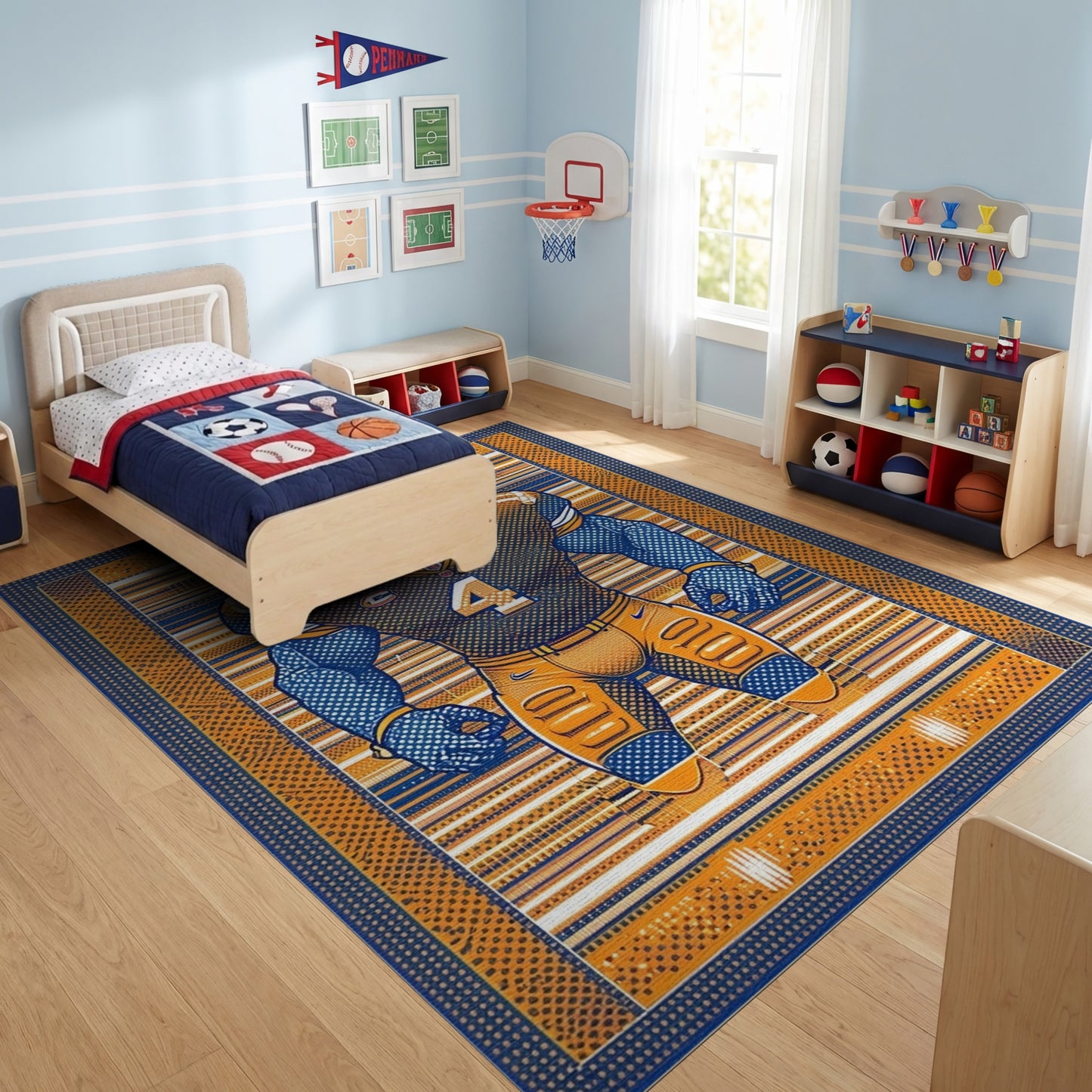 Bold Orange Navy Football Player 4 Rug