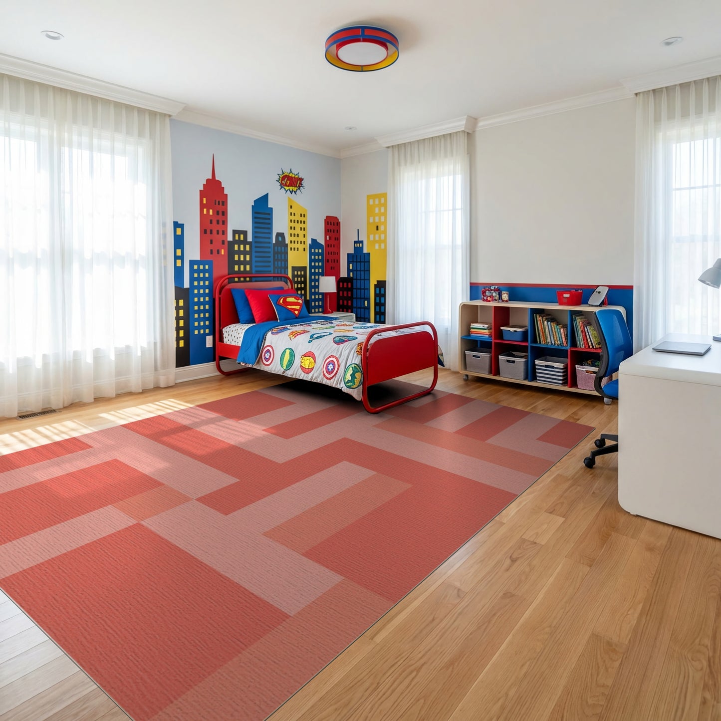 Abstract Blush Geometric Blocks Rug