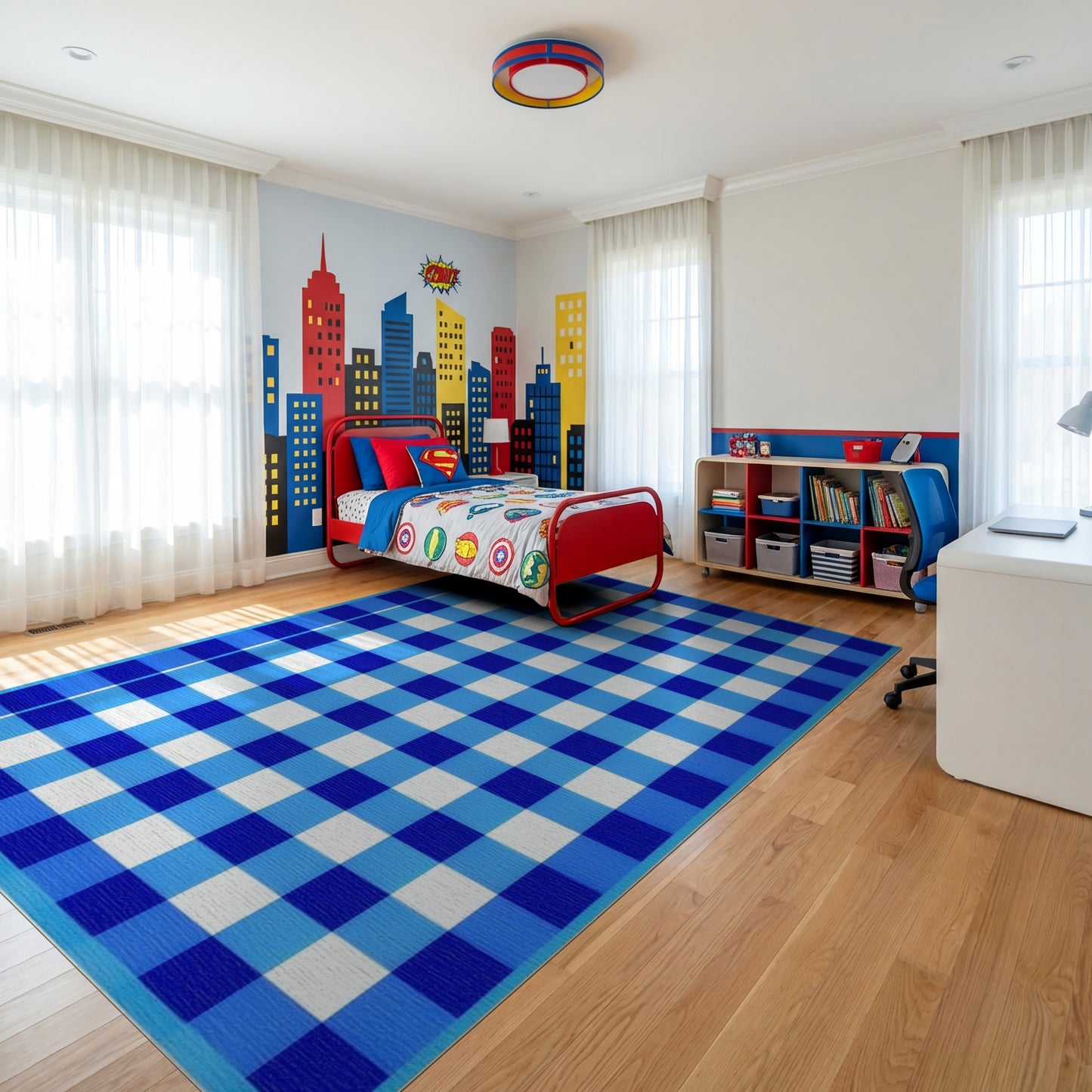 Classic Blue White Checkered Rug