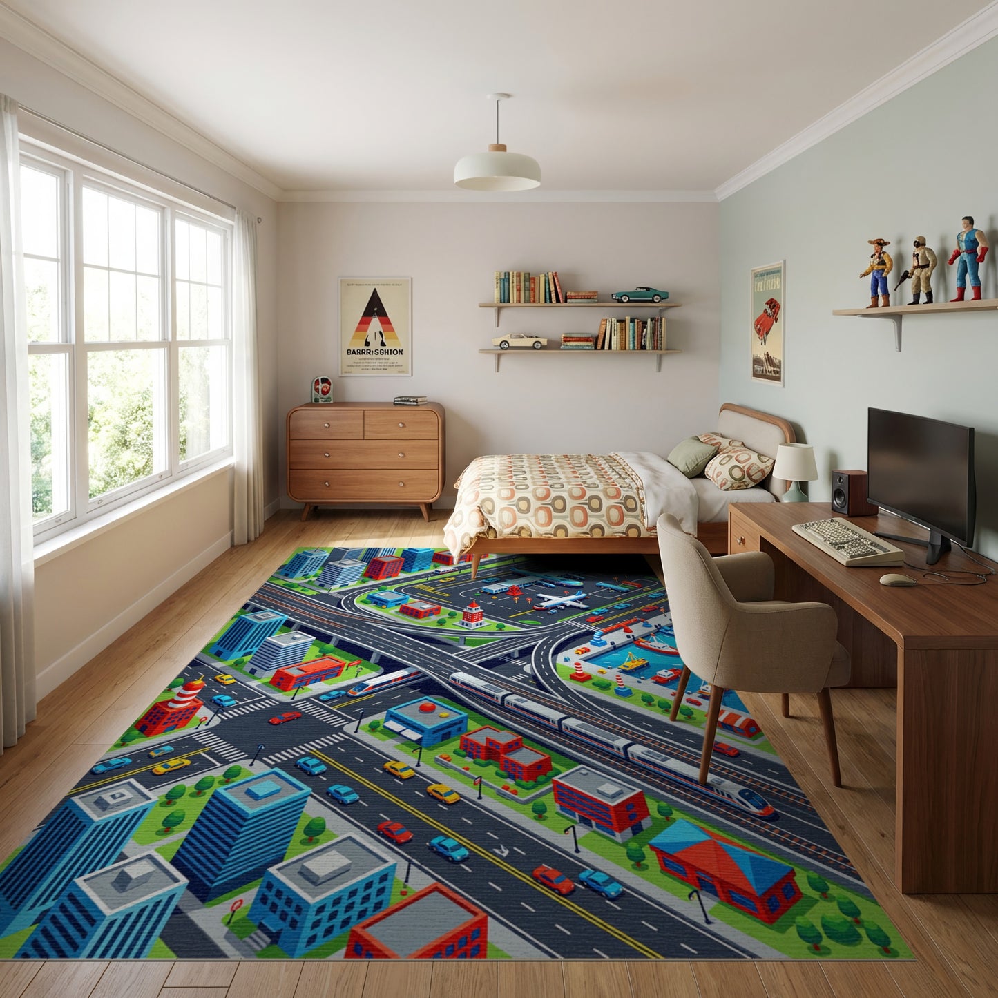 Vibrant Isometric City Transport Rug