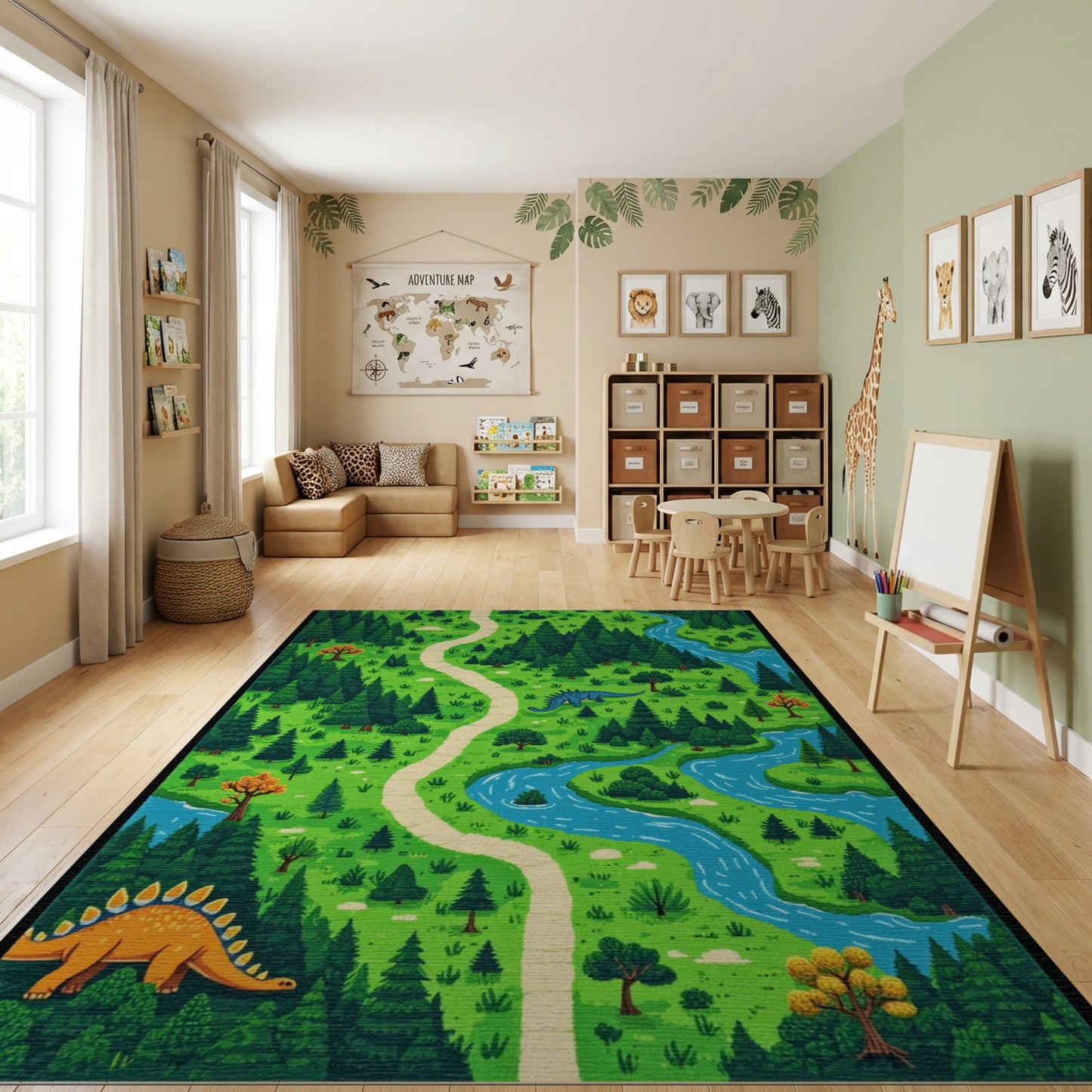 Whimsical Dinosaur Forest Path River Rug