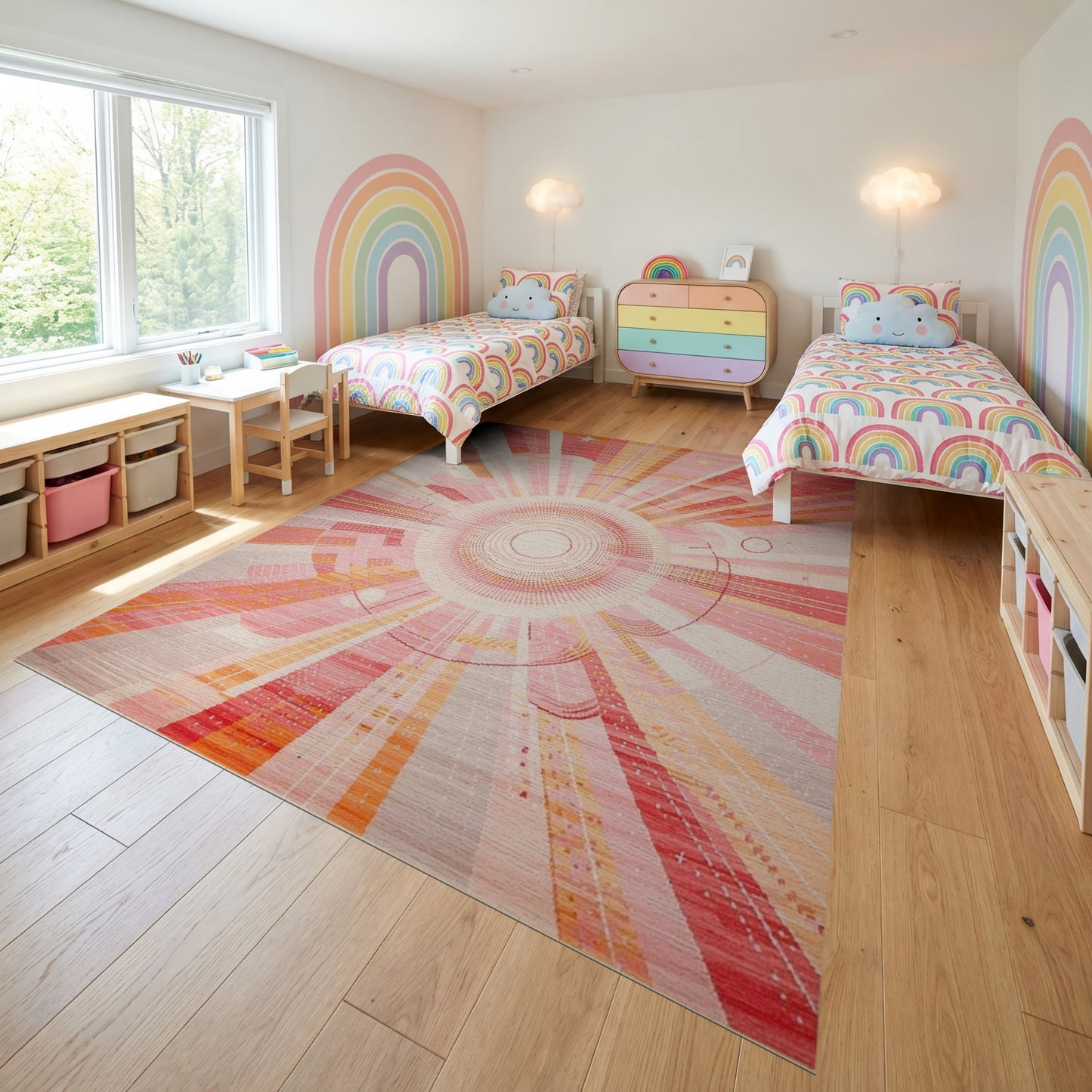 Vibrant Pink Radiant Starburst Geometric Rug