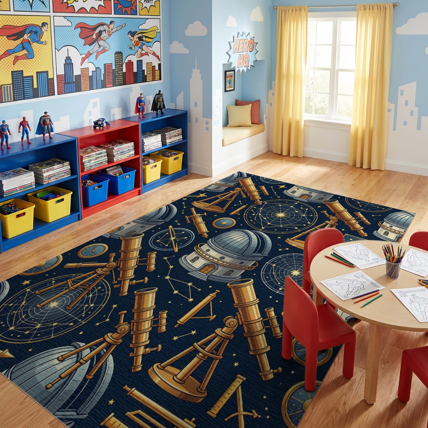 Vintage Celestial Telescopes Observatories Gold Rug