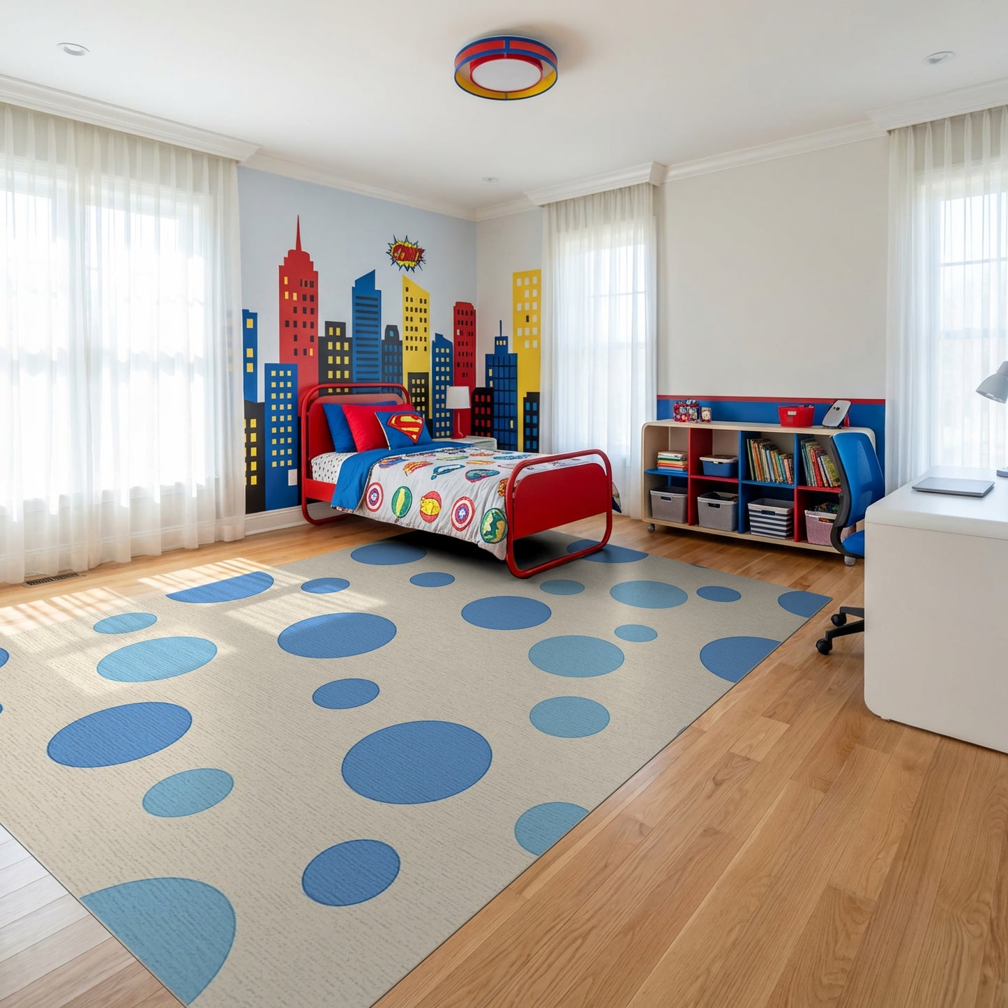 Whimsical Blue Polka Dots Rug